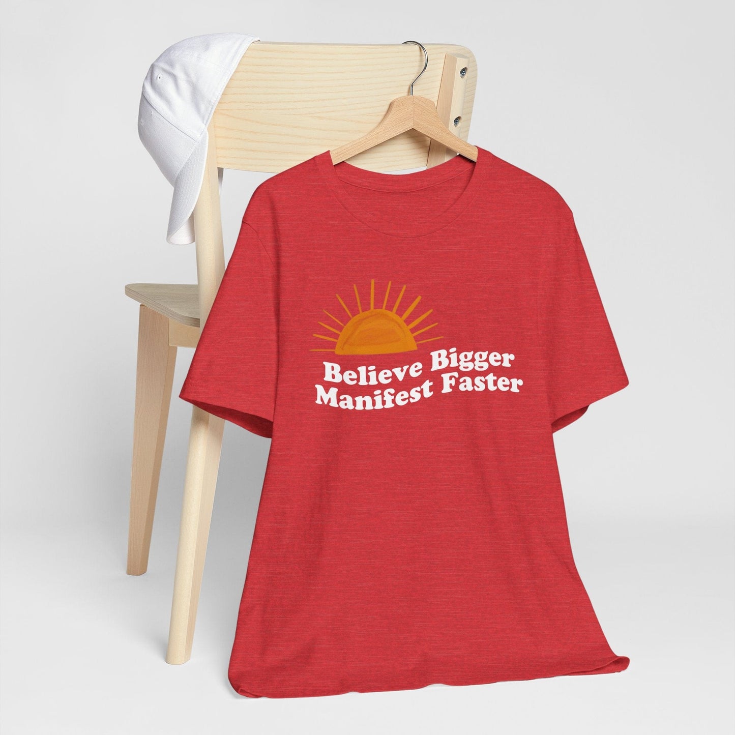 Motivational Unisex Jersey Tee - 'Believe Bigger, Manifest Faster'