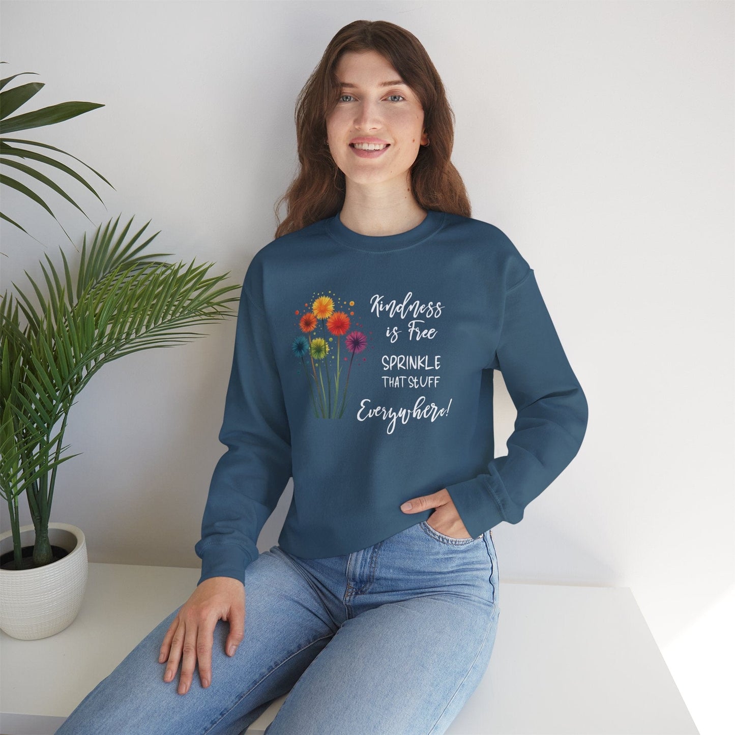 Kindness is Free Crewneck Sweatshirt - Unisex Heavy Blend™ - Colorful Floral Design