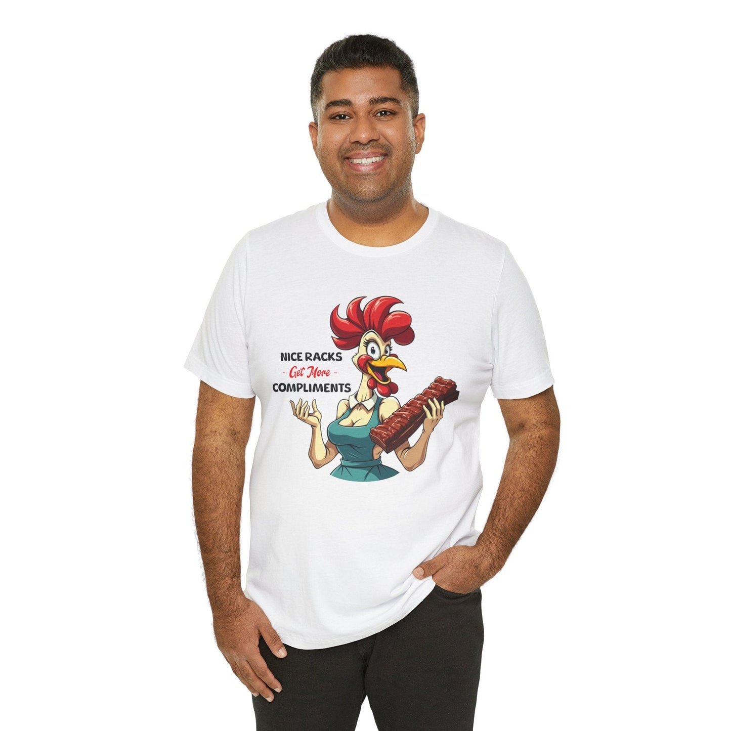 "Nice Rack" T-Shirt | Funny Chicken with Rack of Ribs Design