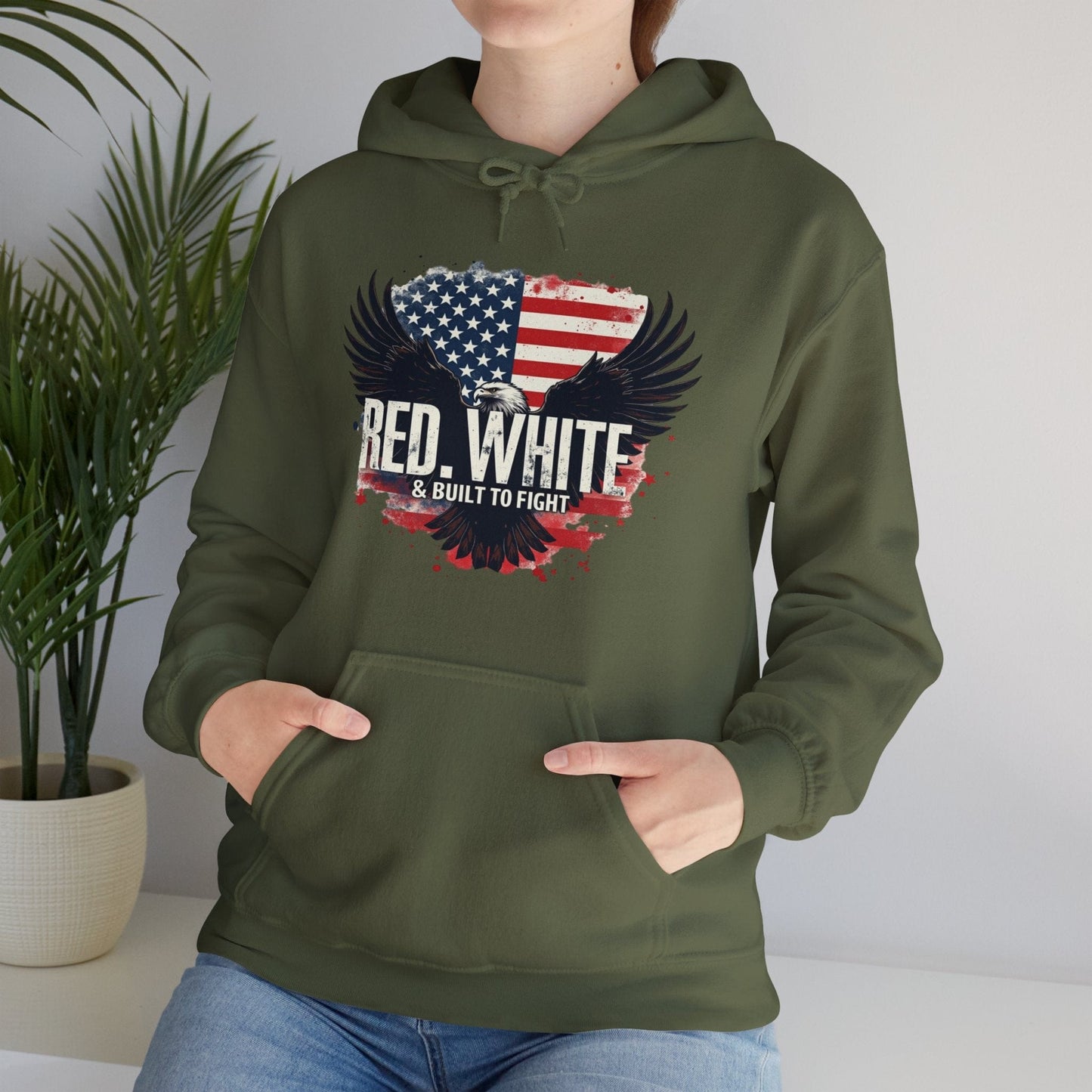 Patriotic Eagle Hoodie - Red, White & Built to Fight