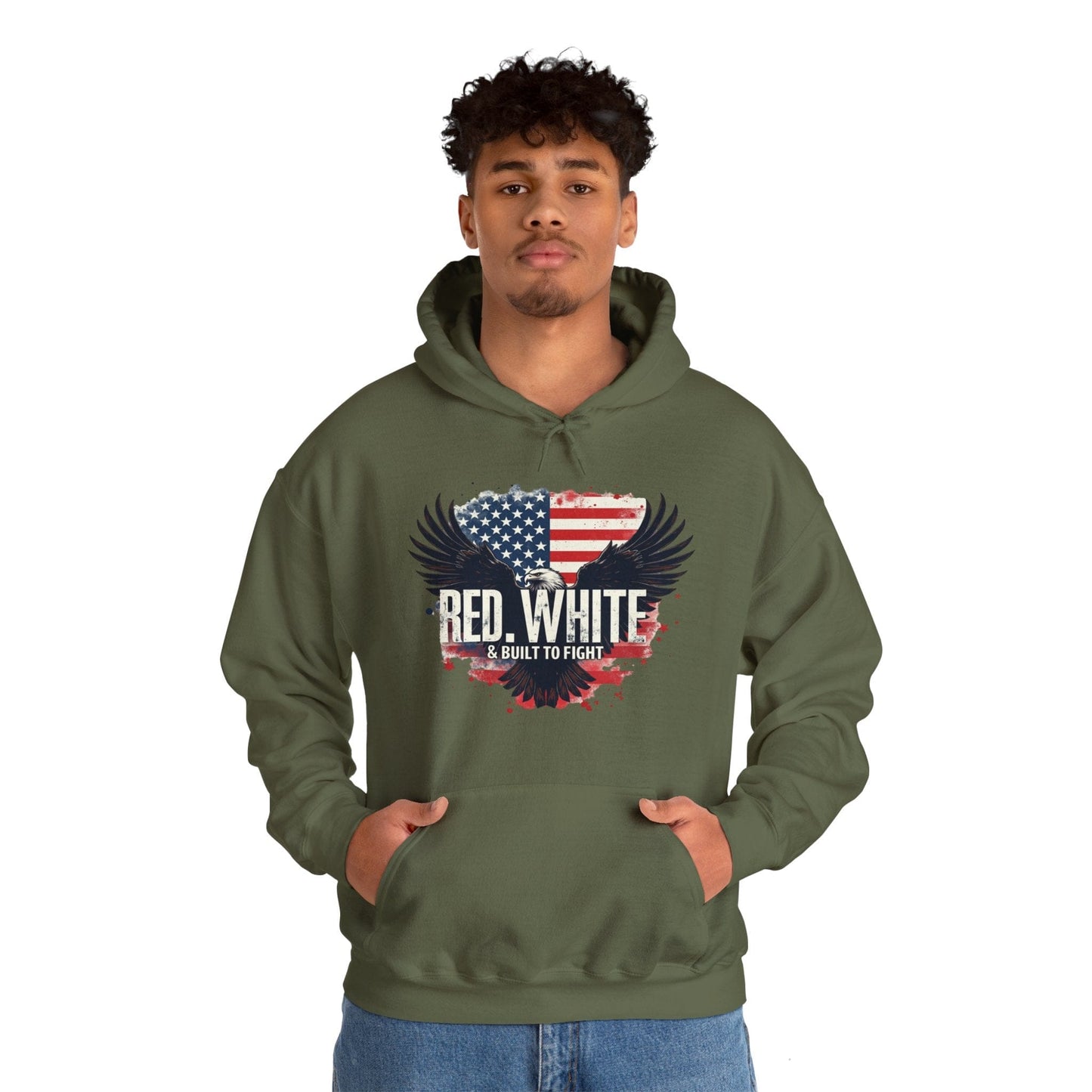 Patriotic Eagle Hoodie - Red, White & Built to Fight