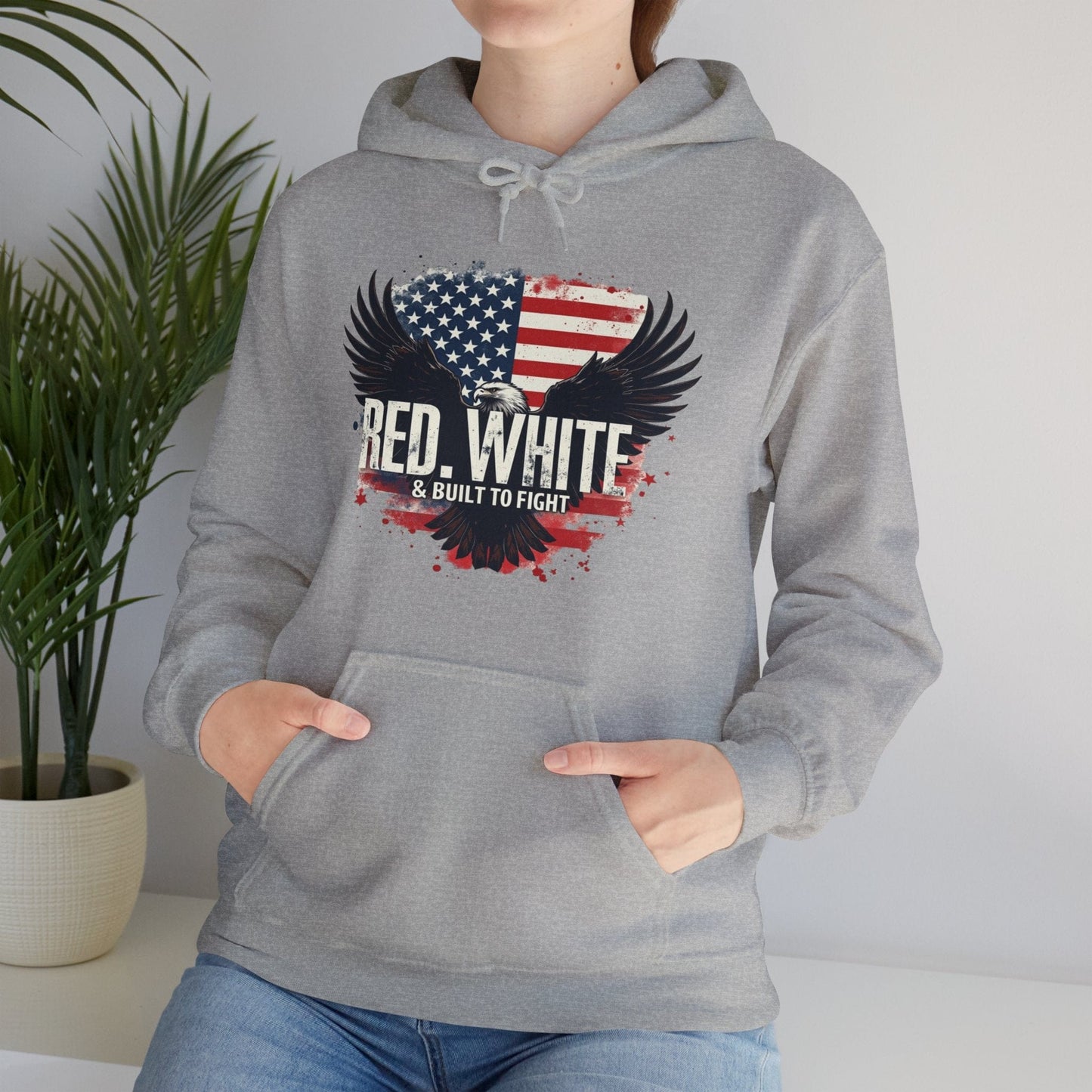Patriotic Eagle Hoodie - Red, White & Built to Fight