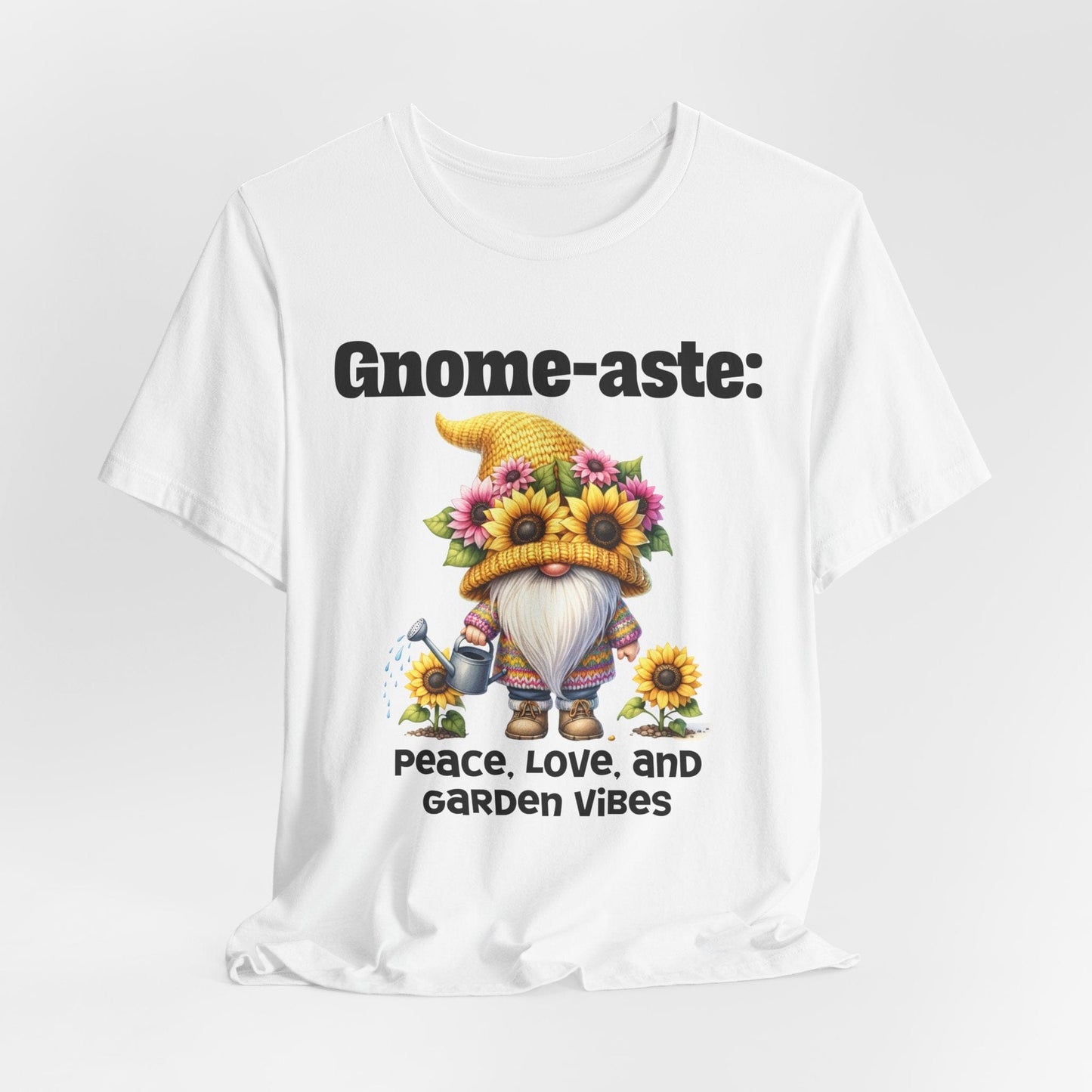 Gnome-inspired T-Shirt - Peace, Love, and Garden Vibes