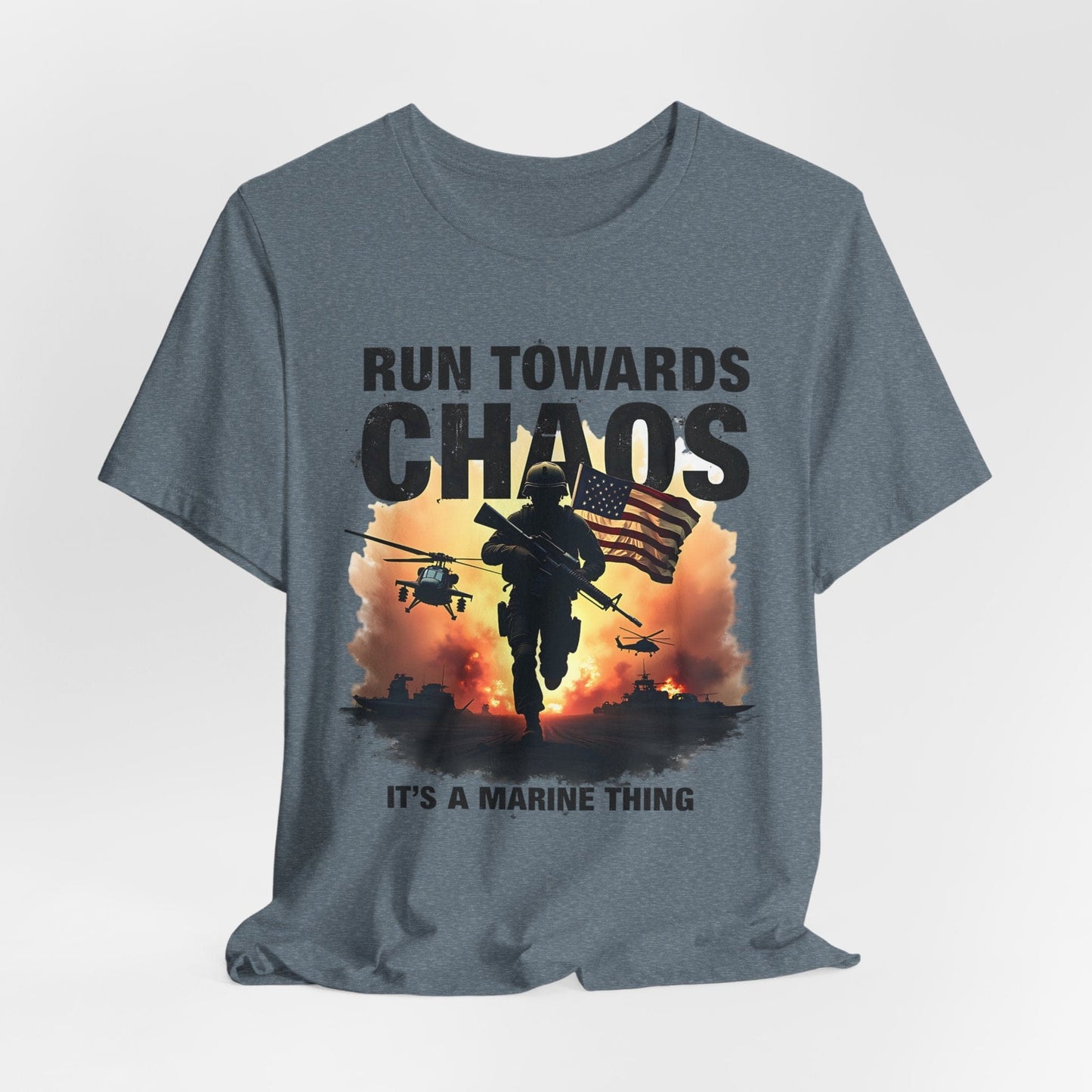 Marine Corps Run Towards Chaos Tee | Bold & Motivational