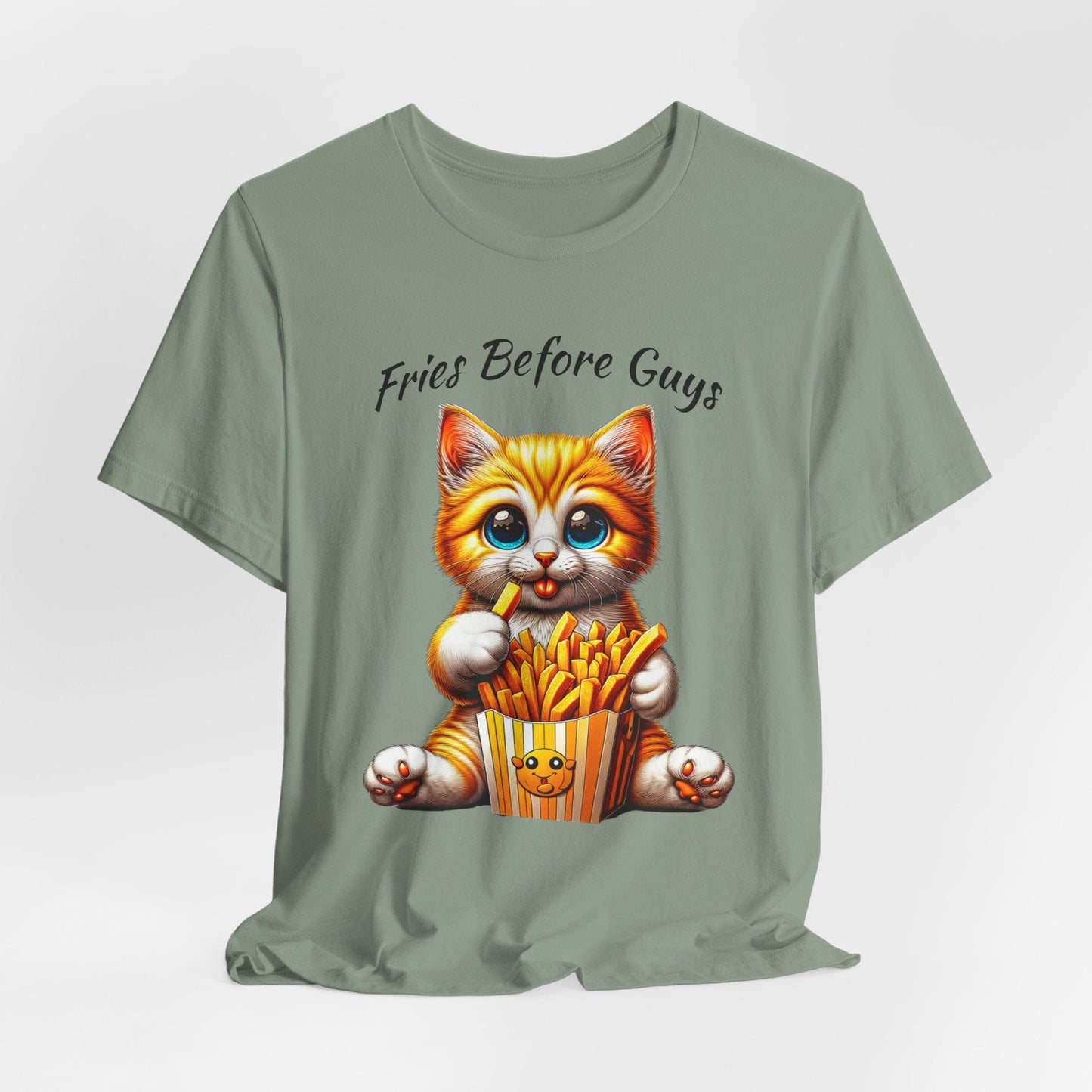 Fries Before Guys Cat T-Shirt | Cute & Funny Cat Fries Tee