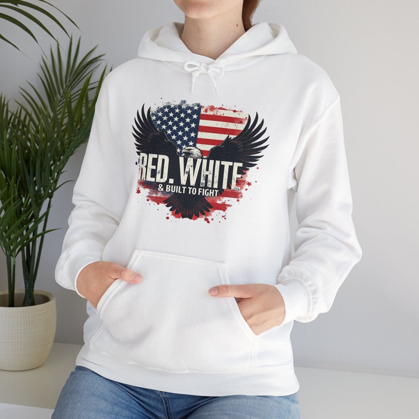 Patriotic Eagle Hoodie - Red, White & Built to Fight