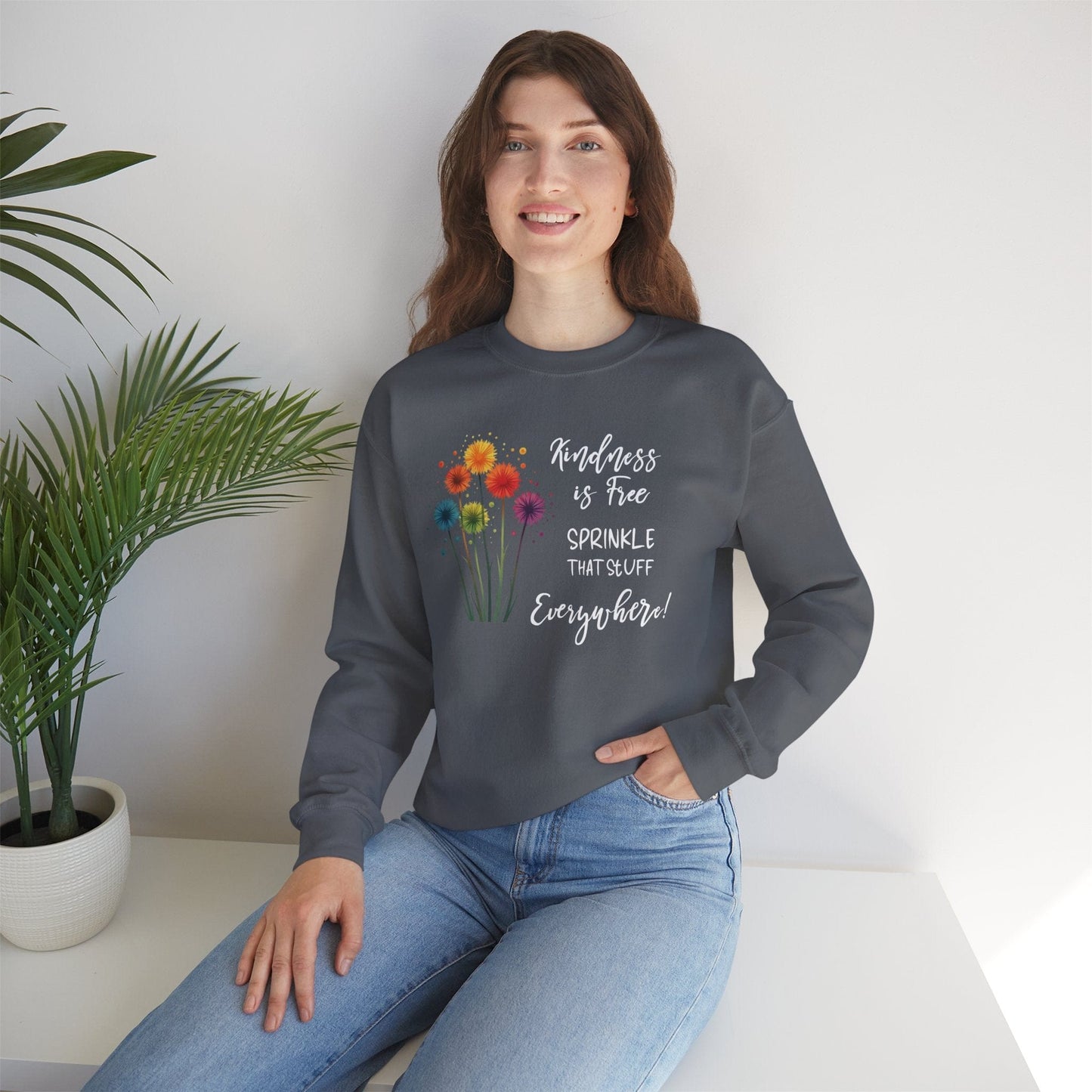 Kindness is Free Crewneck Sweatshirt - Unisex Heavy Blend™ - Colorful Floral Design