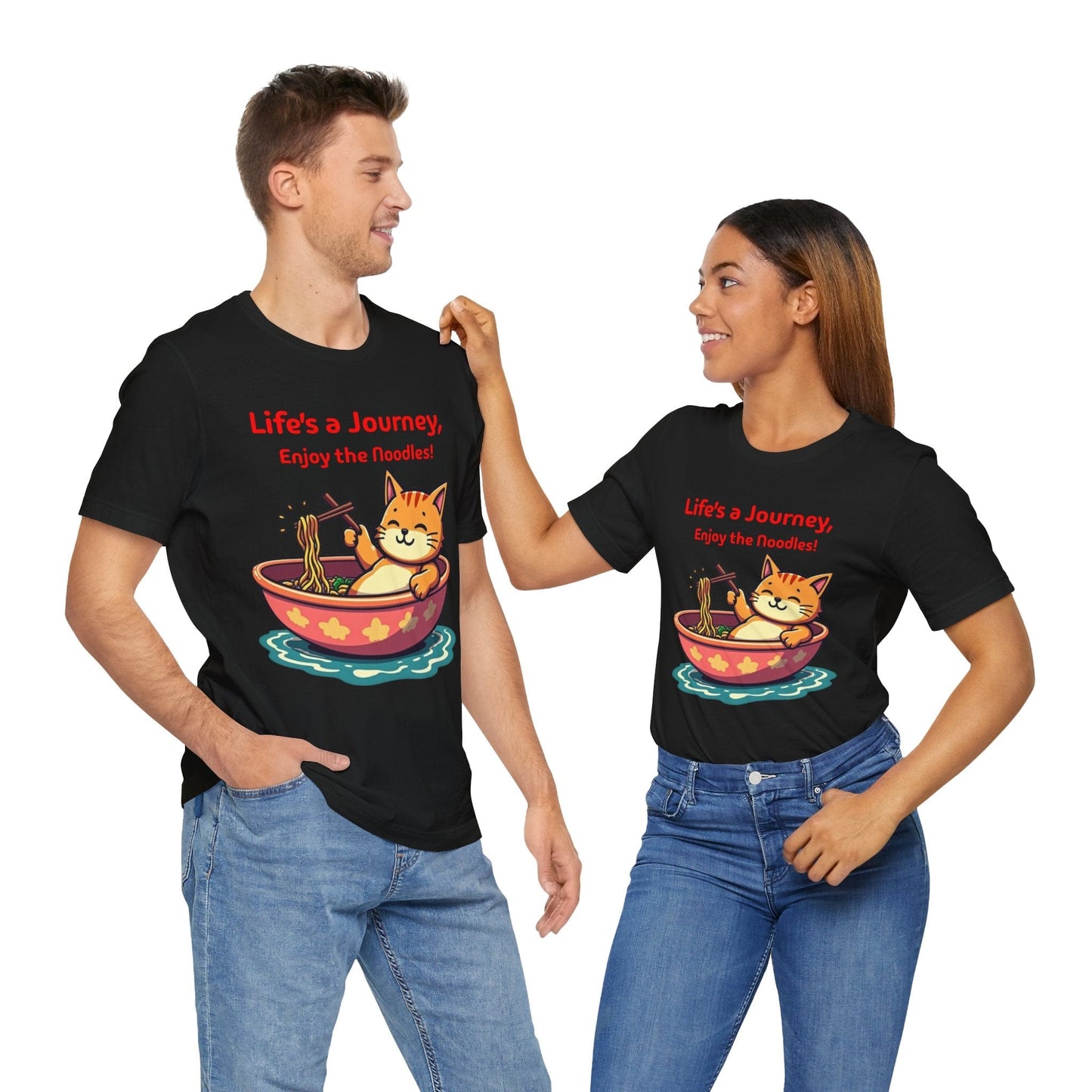 Cat Lover's Tee | "Life's a Journey, Enjoy the Noodles" Design