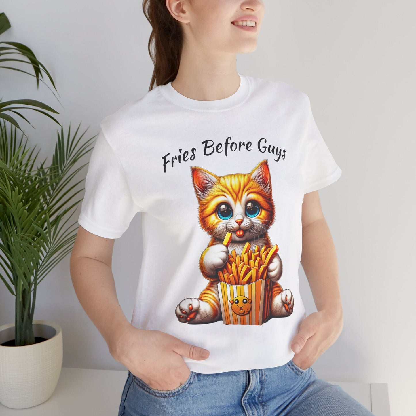 Fries Before Guys Cat T-Shirt | Cute & Funny Cat Fries Tee