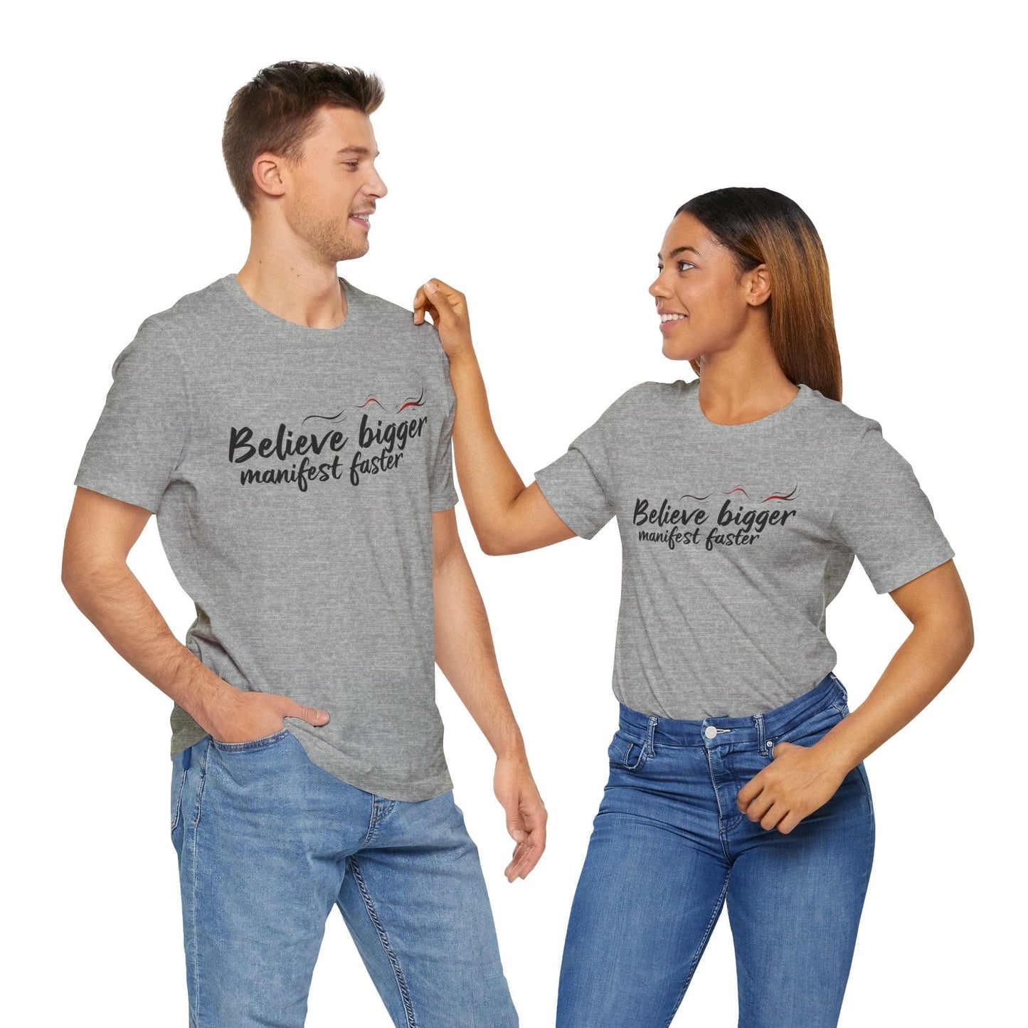 Inspirational Unisex Jersey Tee - 'Believe Bigger, Manifest Faster'