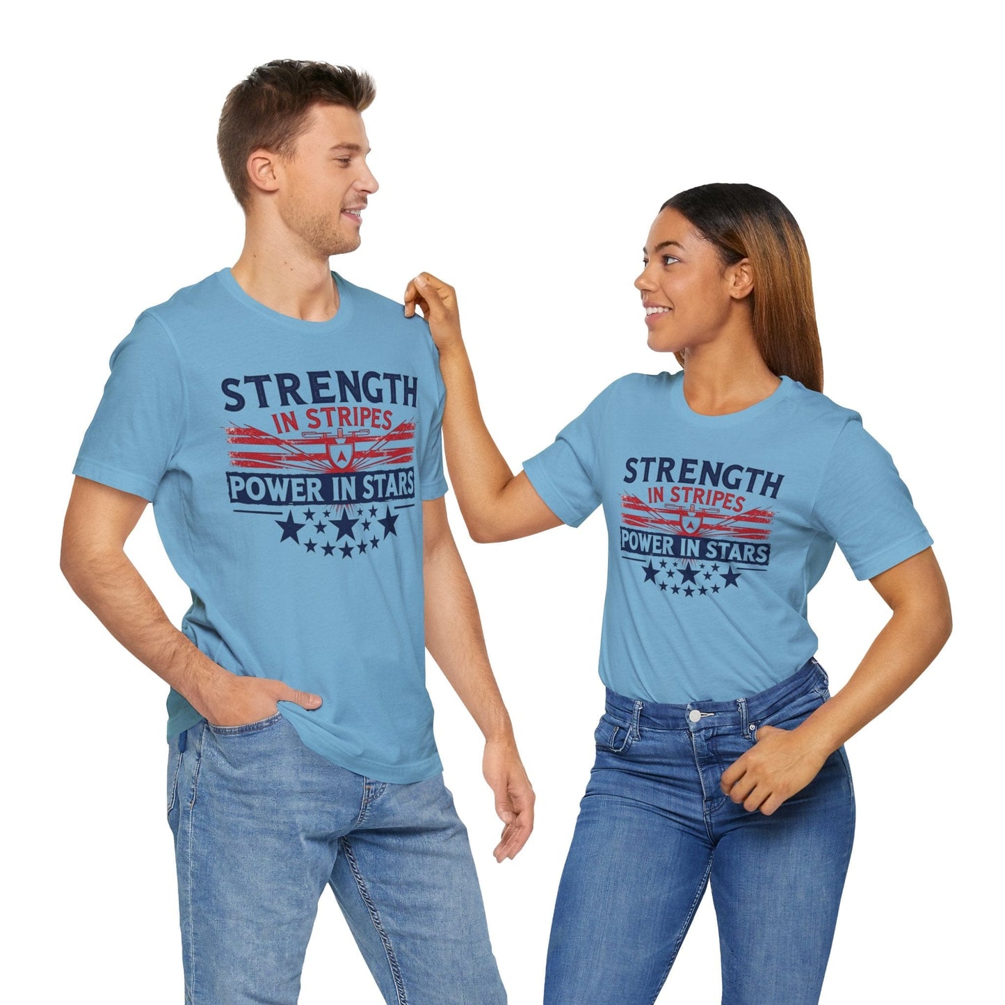 Unisex Strength in Stripes Power in Stars T-Shirt - Patriotic Short Sleeve Shirt