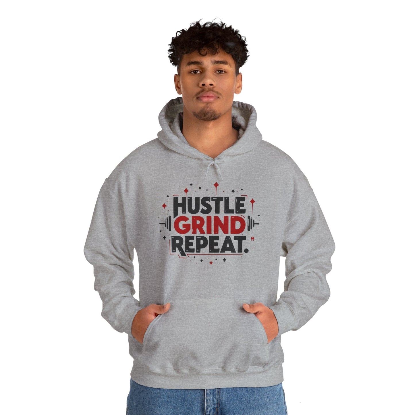 Hustle Grind Repeat Hoodie - Motivational Unisex Sweatshirt for Fitness Enthusiasts