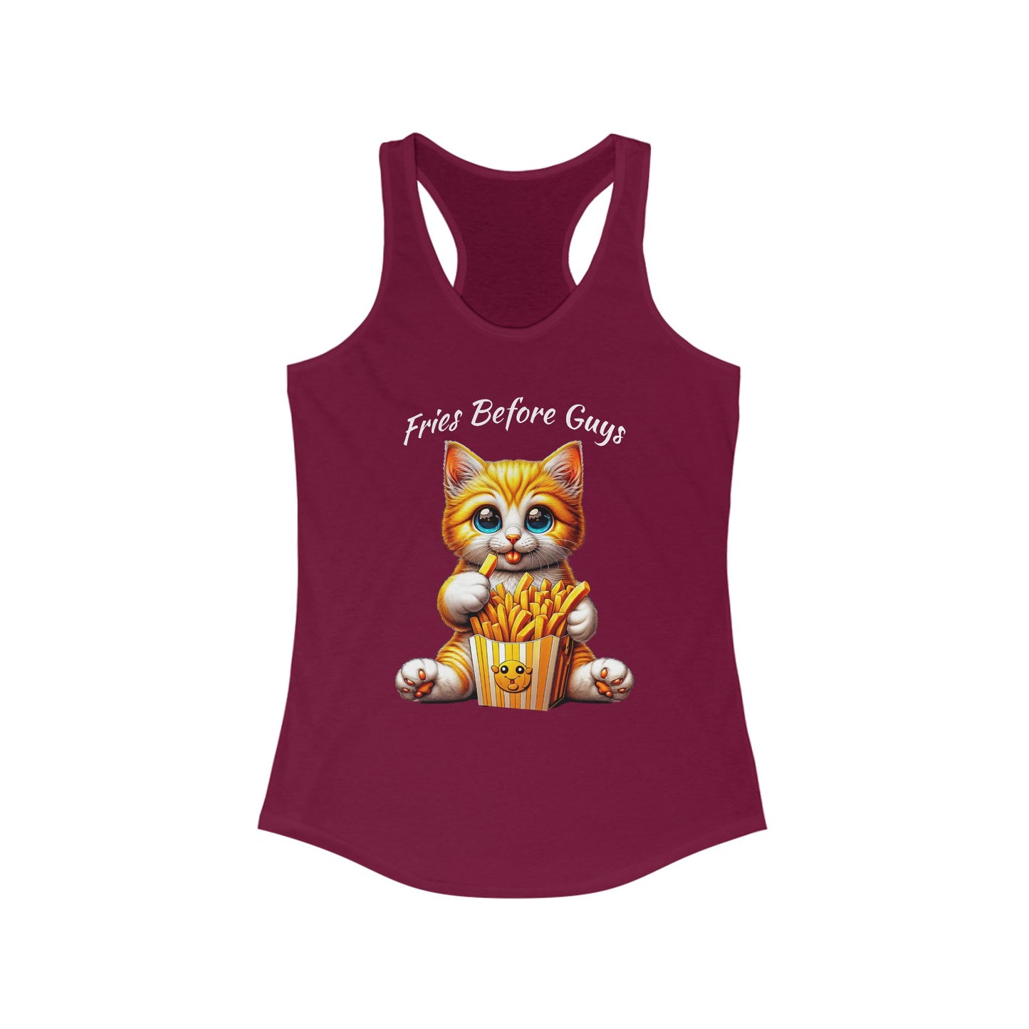 Fries Before Guys Cat Racerback Tank | Fun Cat Lover's Design