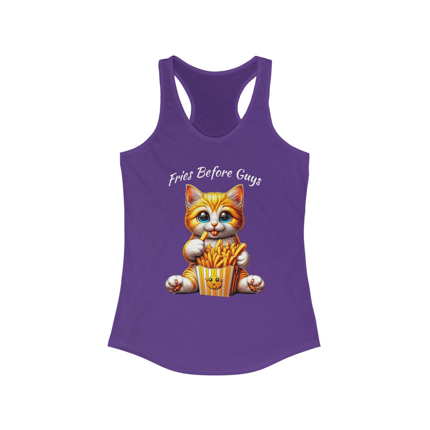 Fries Before Guys Cat Racerback Tank | Fun Cat Lover's Design