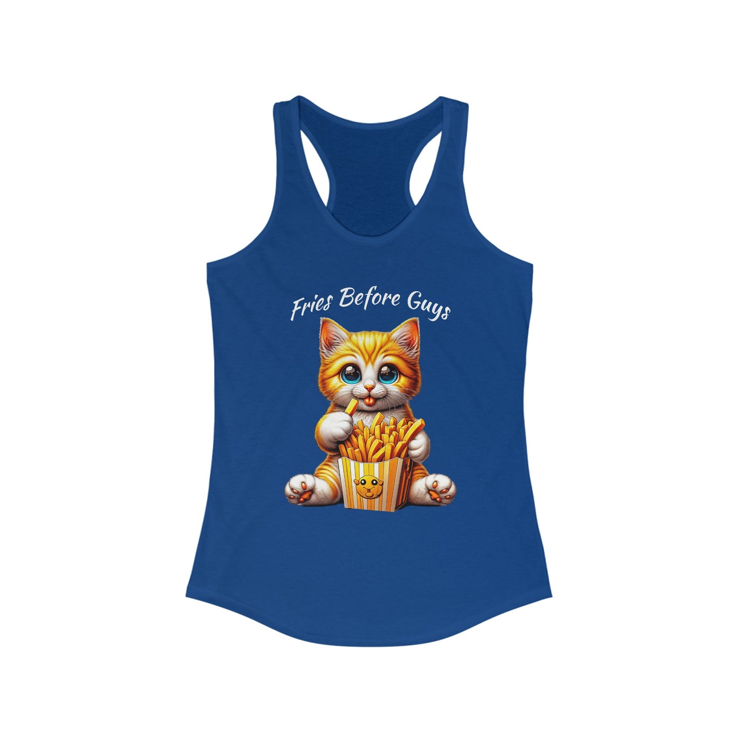 Fries Before Guys Cat Racerback Tank | Fun Cat Lover's Design
