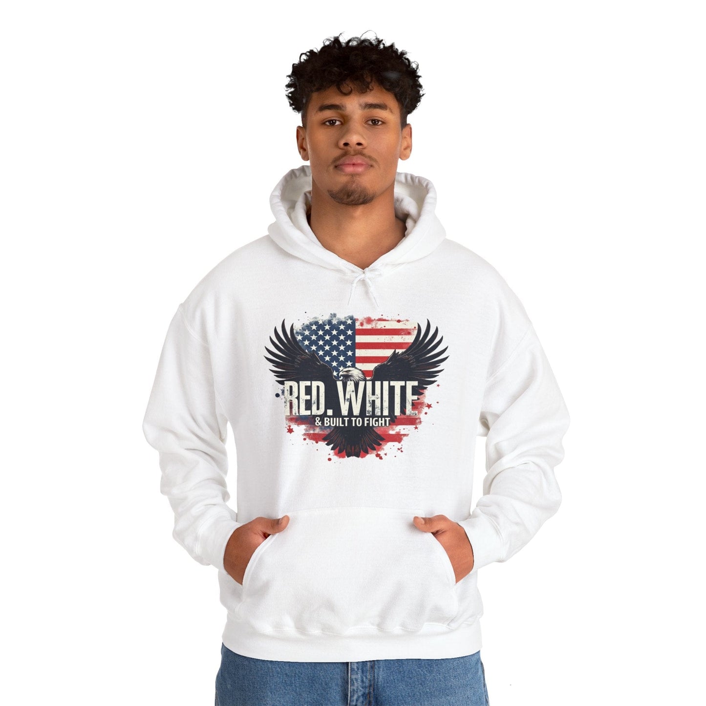 Patriotic Eagle Hoodie - Red, White & Built to Fight