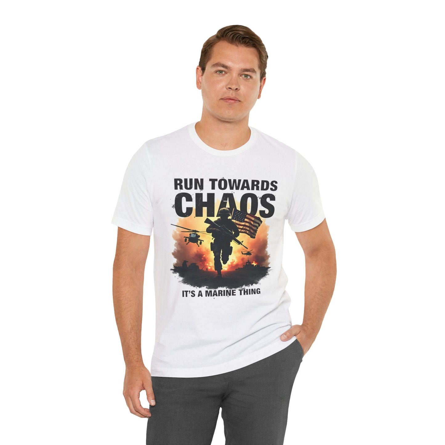 Marine Corps Run Towards Chaos Tee | Bold & Motivational