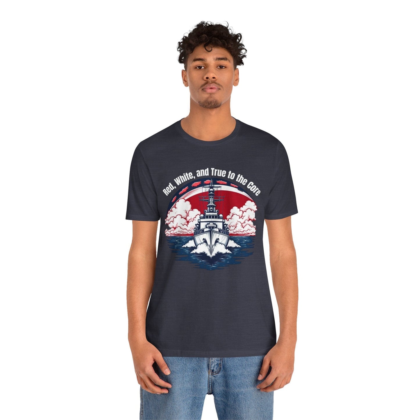 Patriotic Unisex Jersey T-Shirt - "Red, White, and True to the Core"