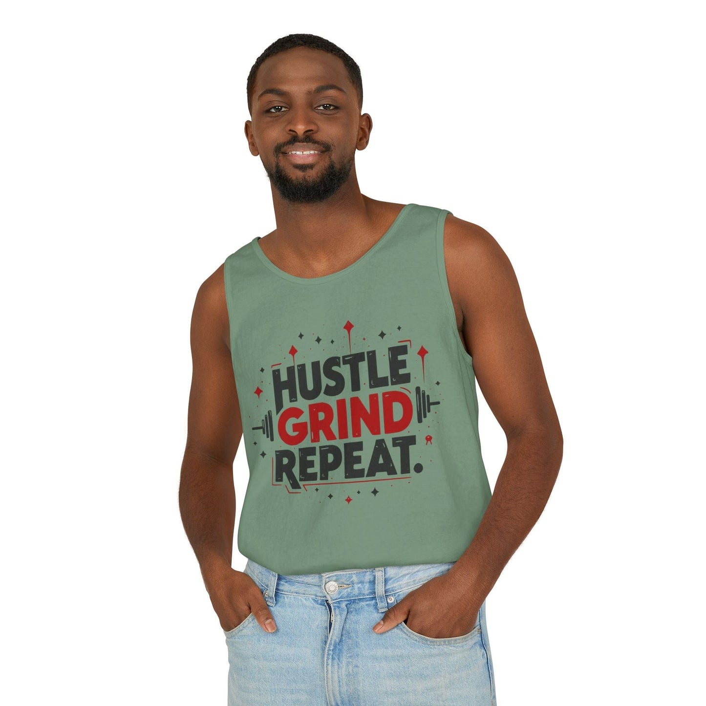 Tank Top with Hustle, Grind and Repeat Design