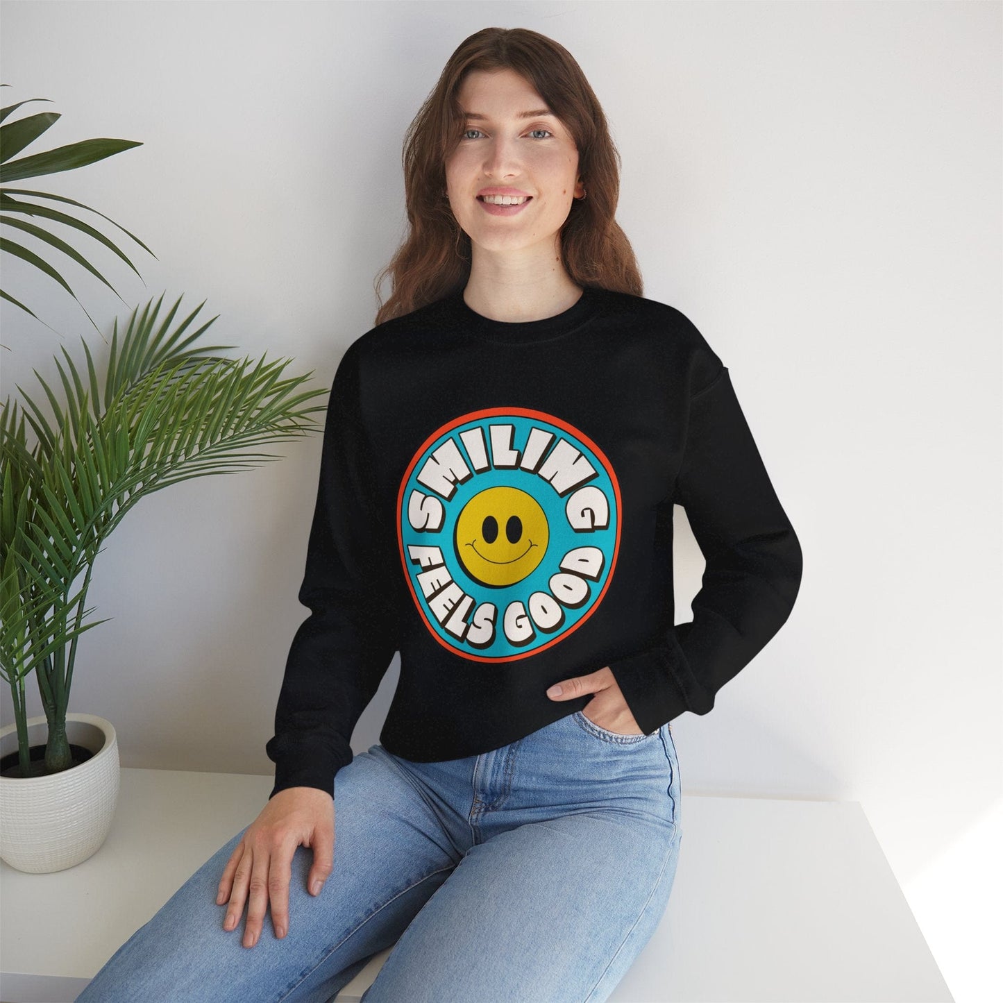 Smiling Feels Good Crewneck Sweatshirt for Positivity Lovers