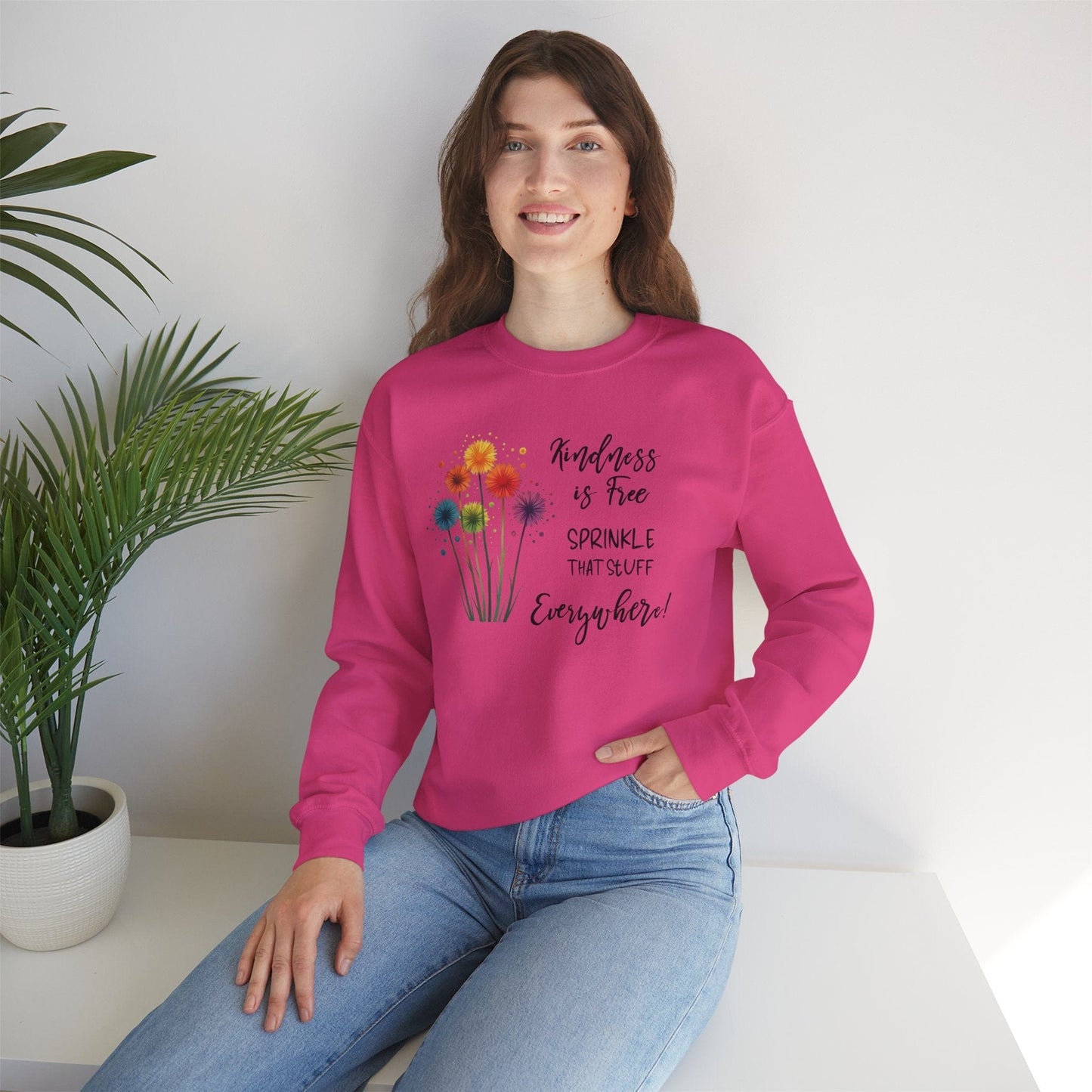 Kindness is Free Crewneck Sweatshirt - Unisex Heavy Blend™ - Colorful Floral Design