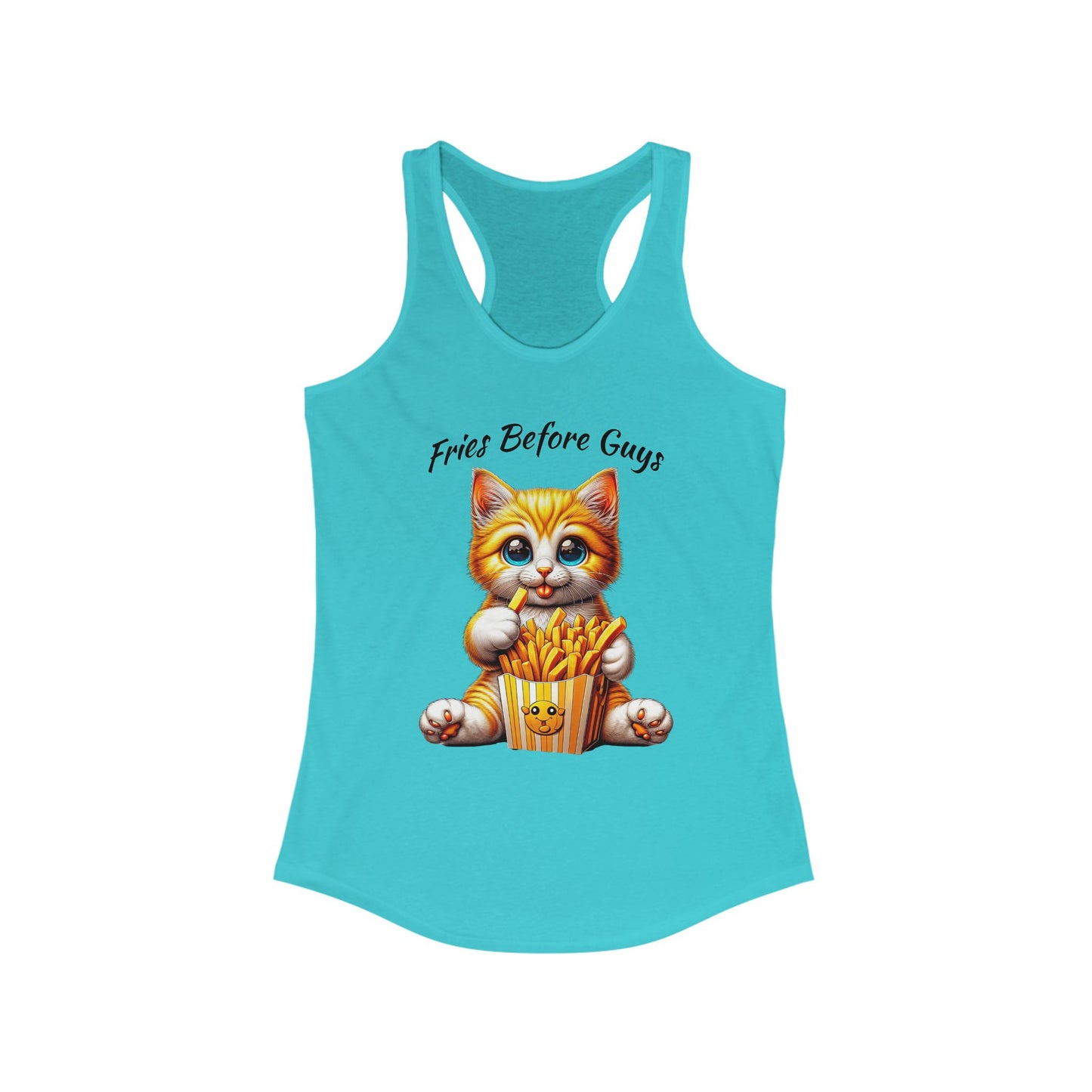 Fries Before Guys Cat Racerback Tank | Fun Cat Lover's Design