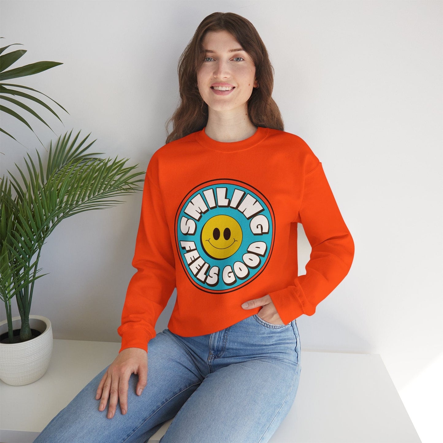 Smiling Feels Good Crewneck Sweatshirt for Positivity Lovers