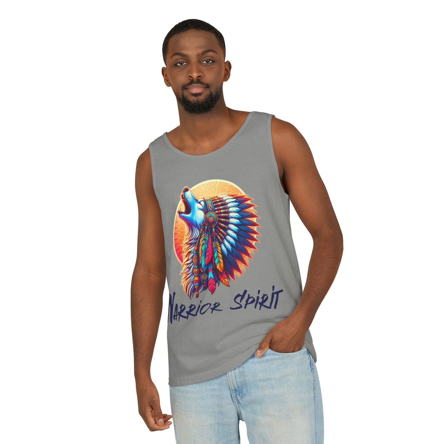 Warrior Spirit Tank Top with Howling Wolf in Headdress