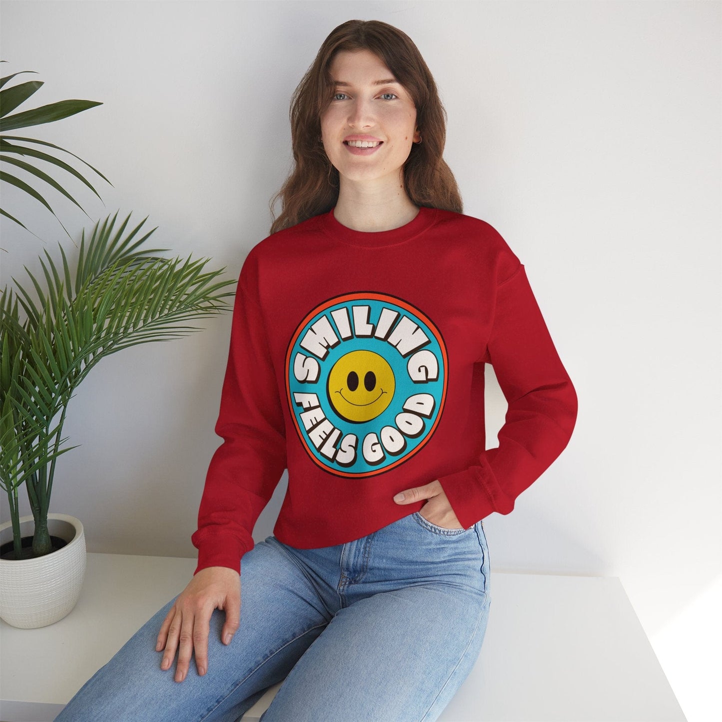 Smiling Feels Good Crewneck Sweatshirt for Positivity Lovers
