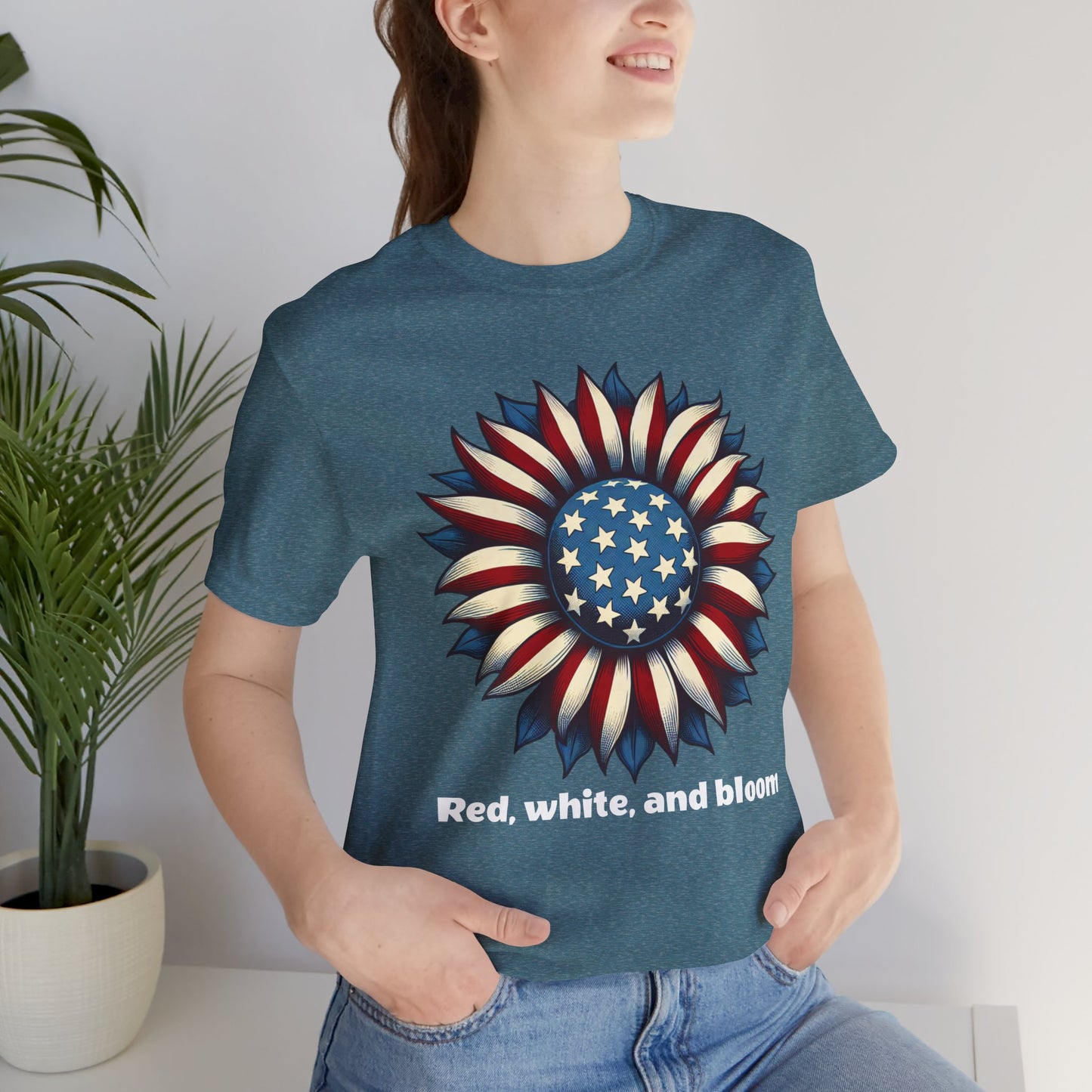 Patriotic Floral Tee - Red, White, and Bloom Unisex Jersey Short Sleeve Shirt