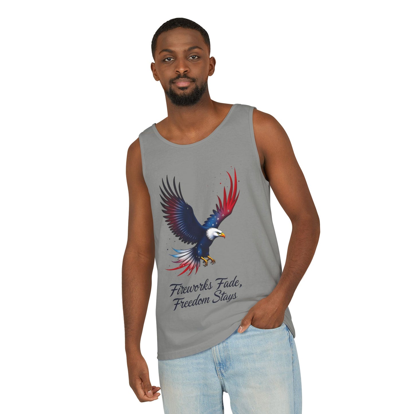 Patriotic Eagle Tank Top – "Fireworks Fade, Freedom Stays"