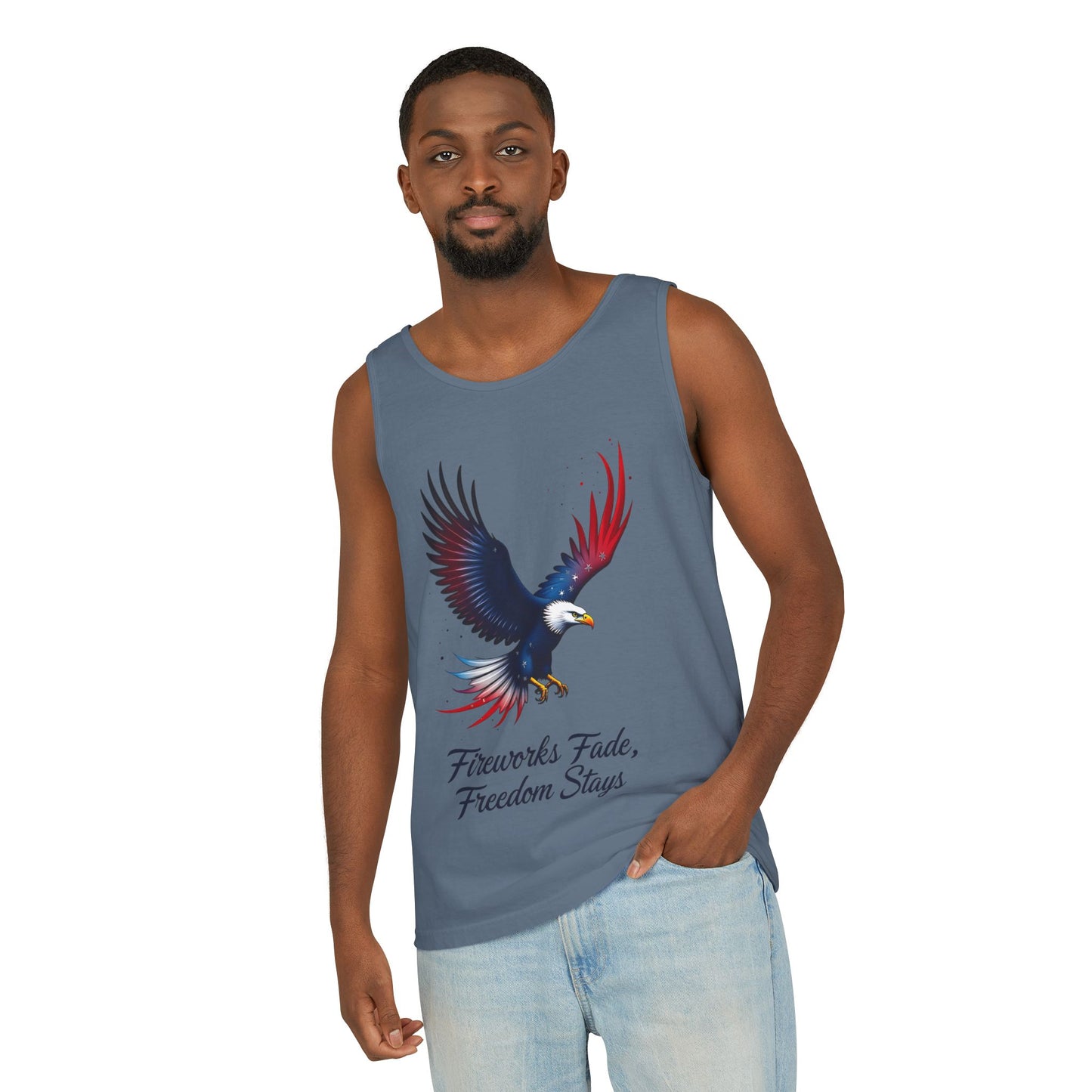 Patriotic Eagle Tank Top – "Fireworks Fade, Freedom Stays"