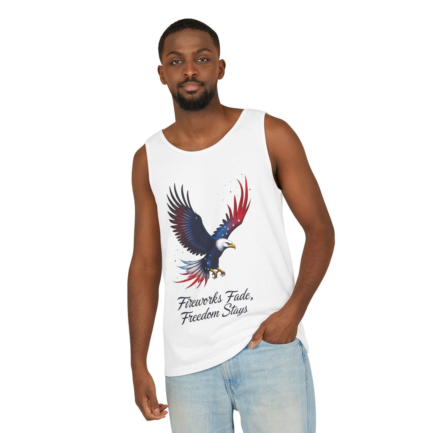 Patriotic Eagle Tank Top – "Fireworks Fade, Freedom Stays"