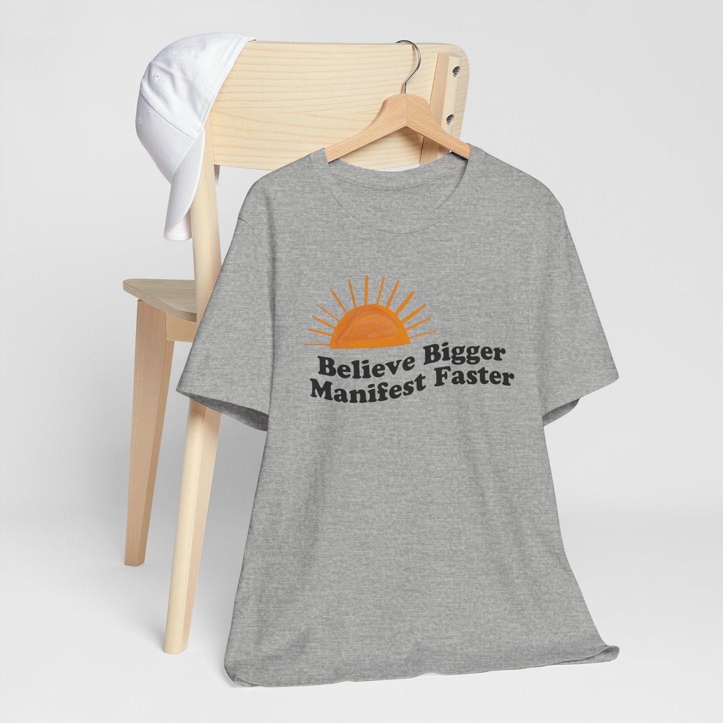 Motivational Unisex Jersey Tee - 'Believe Bigger, Manifest Faster'
