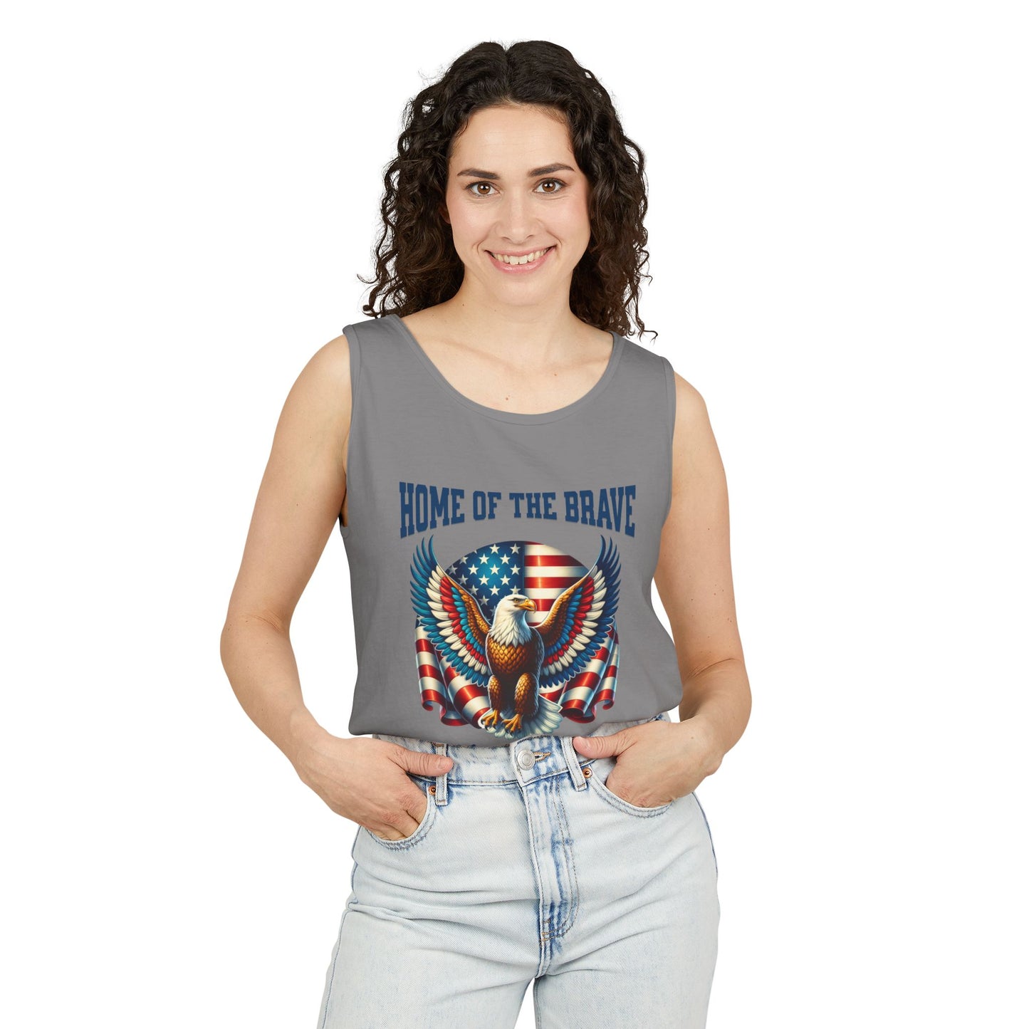 Home of the Brave Unisex Tank Top - Patriotic Eagle Design