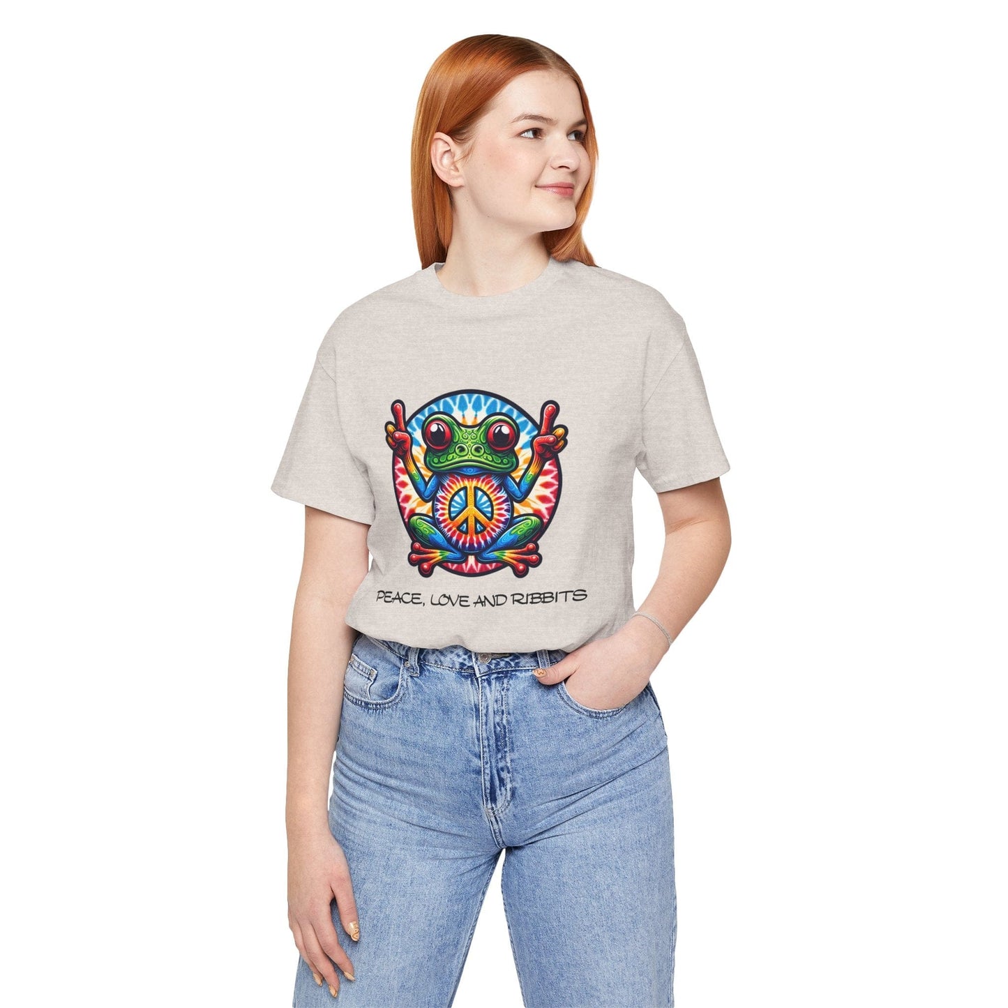 Peace, Love, and Ribbits Unisex Jersey Tee – Fun, Vibrant Graphic T-shirt for Nature Lovers
