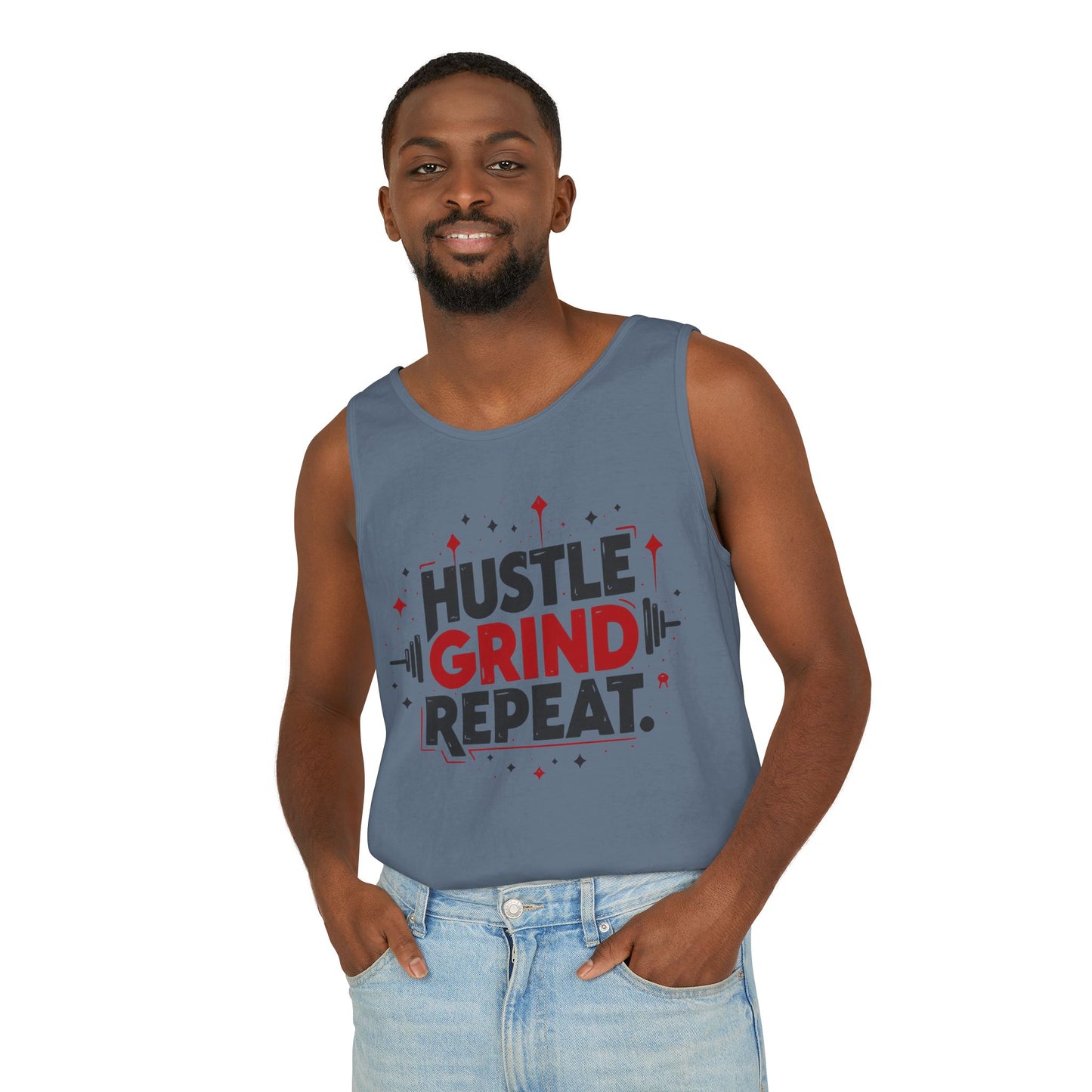 Hustle Grind Repeat Tank Top - Unisex Garment-Dyed Workout Apparel