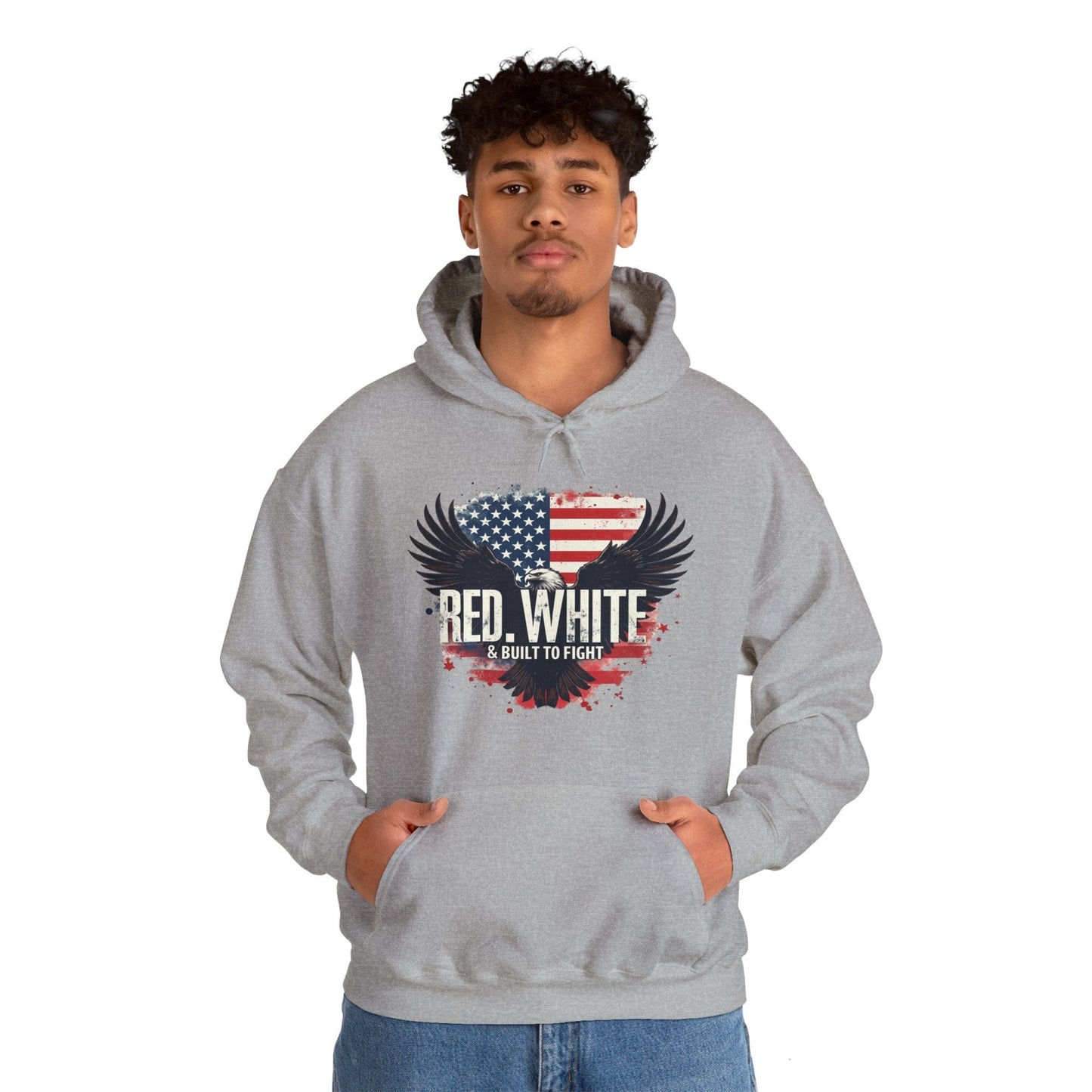 Patriotic Eagle Hoodie - Red, White & Built to Fight