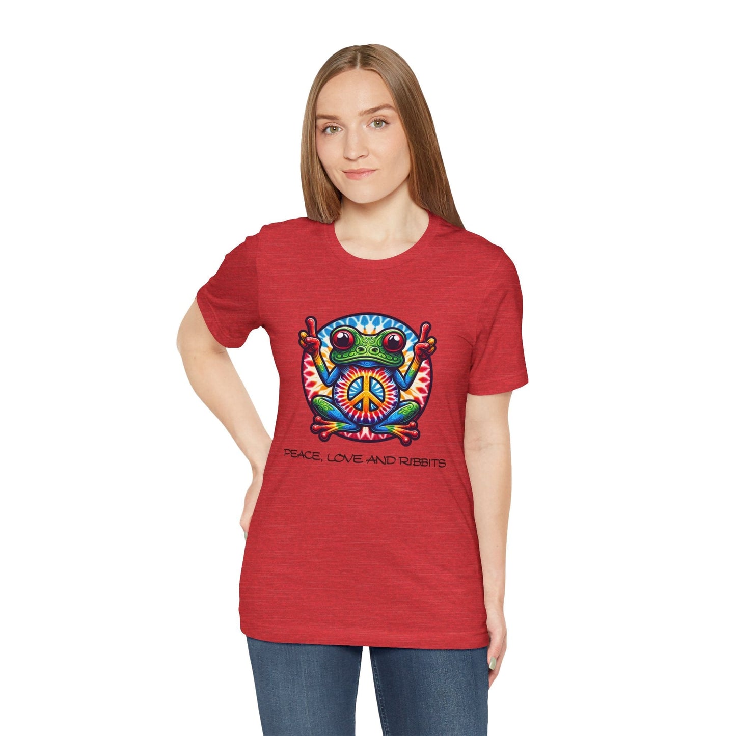 Peace, Love, and Ribbits Unisex Jersey Tee – Fun, Vibrant Graphic T-shirt for Nature Lovers