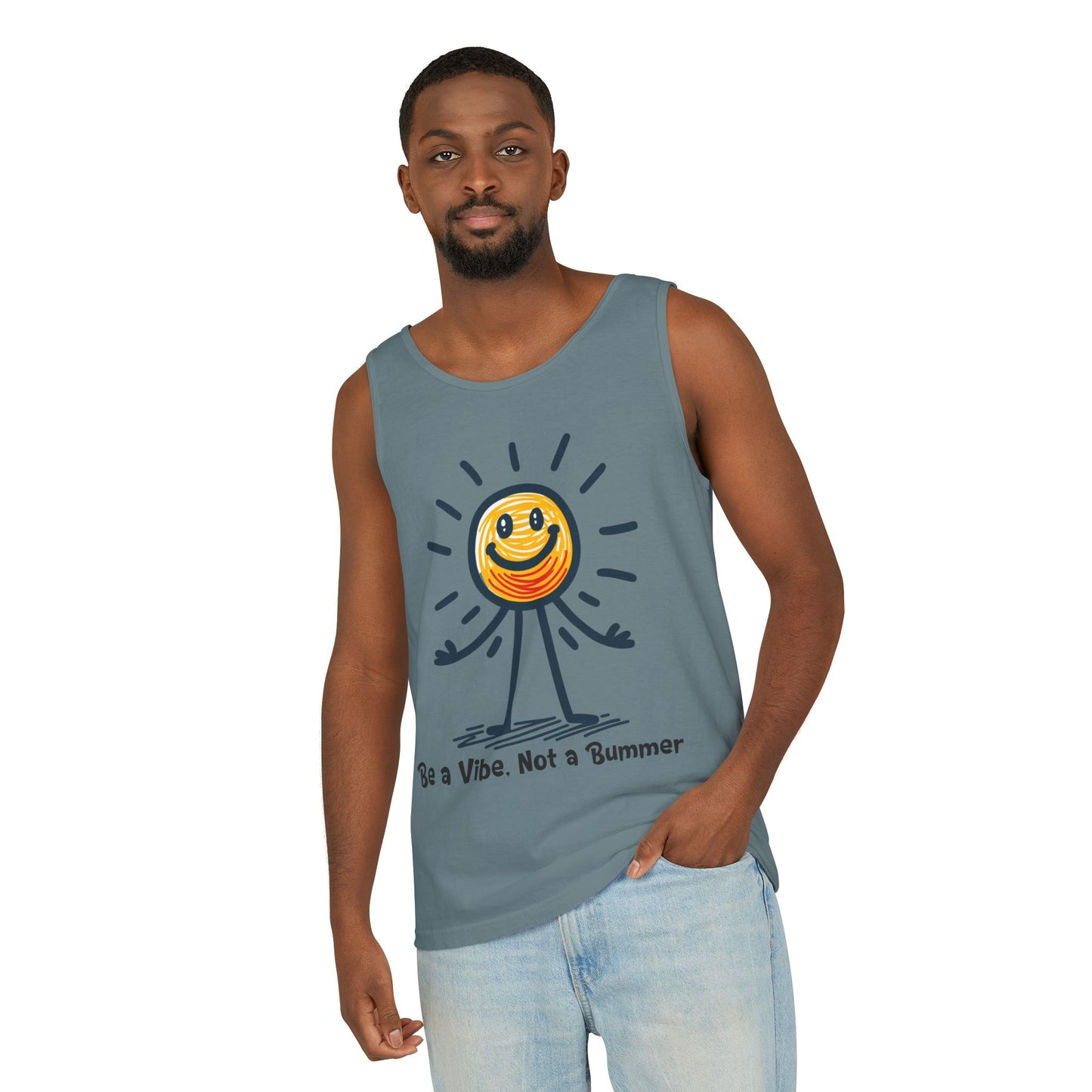 Unisex Garment-Dyed Tank Top - 'Be a Vibe. Not a Bummer' Motivational Tee