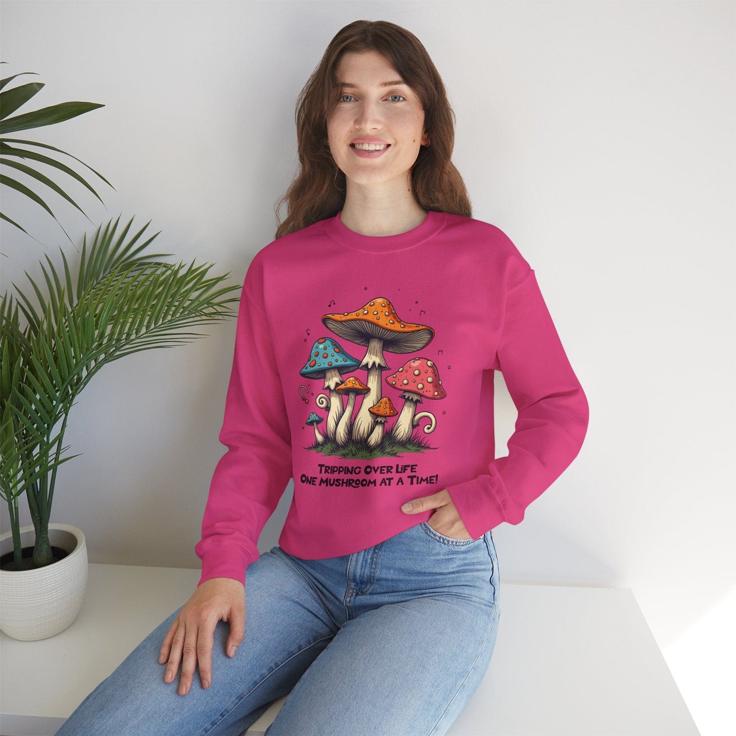 Mushroom Vibes Crewneck Sweatshirt - "Tripping Over Life One Mushroom at a Time"
