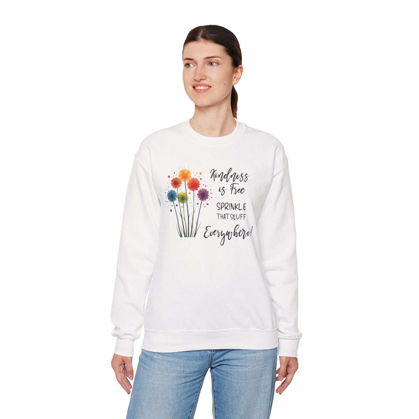 Kindness is Free Crewneck Sweatshirt - Unisex Heavy Blend™ - Colorful Floral Design