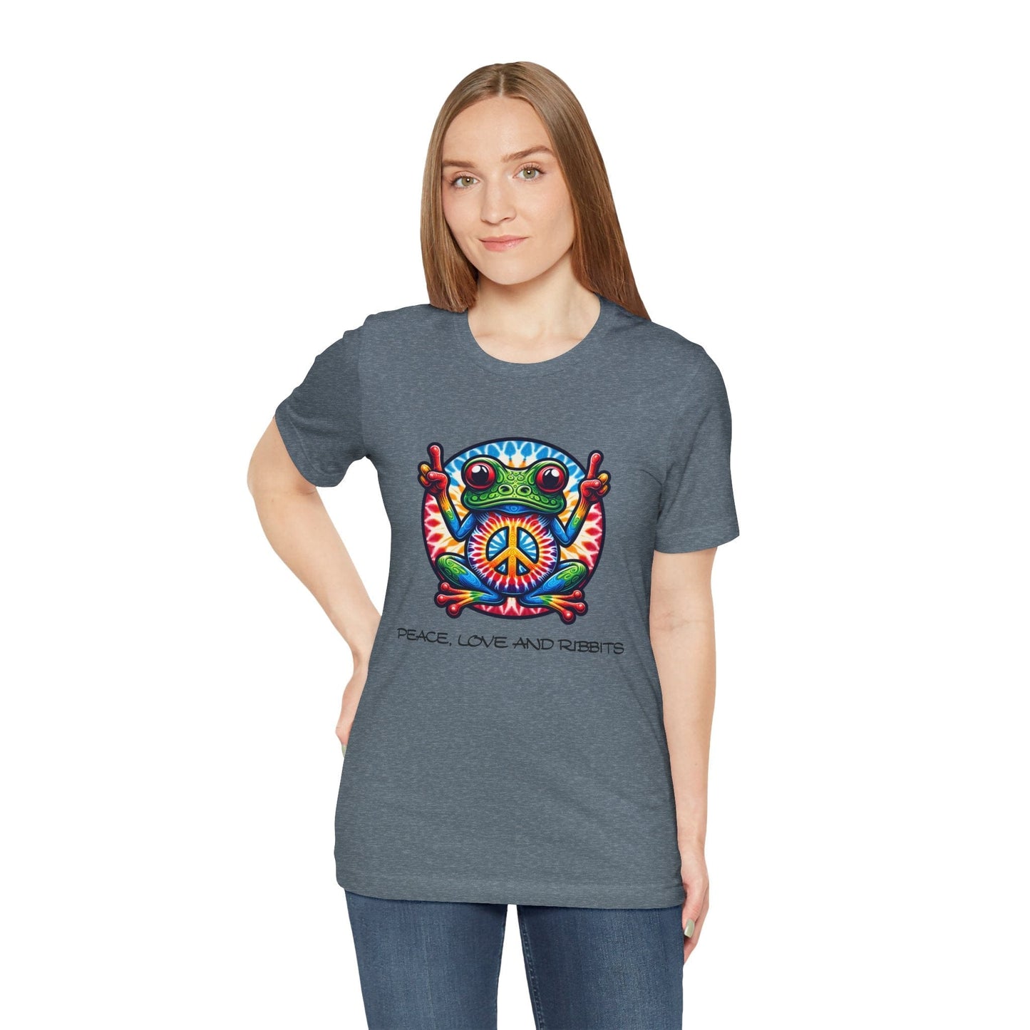 Peace, Love, and Ribbits Unisex Jersey Tee – Fun, Vibrant Graphic T-shirt for Nature Lovers