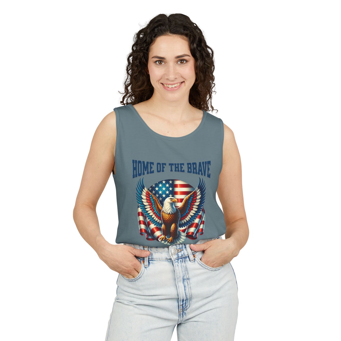 Home of the Brave Unisex Tank Top - Patriotic Eagle Design