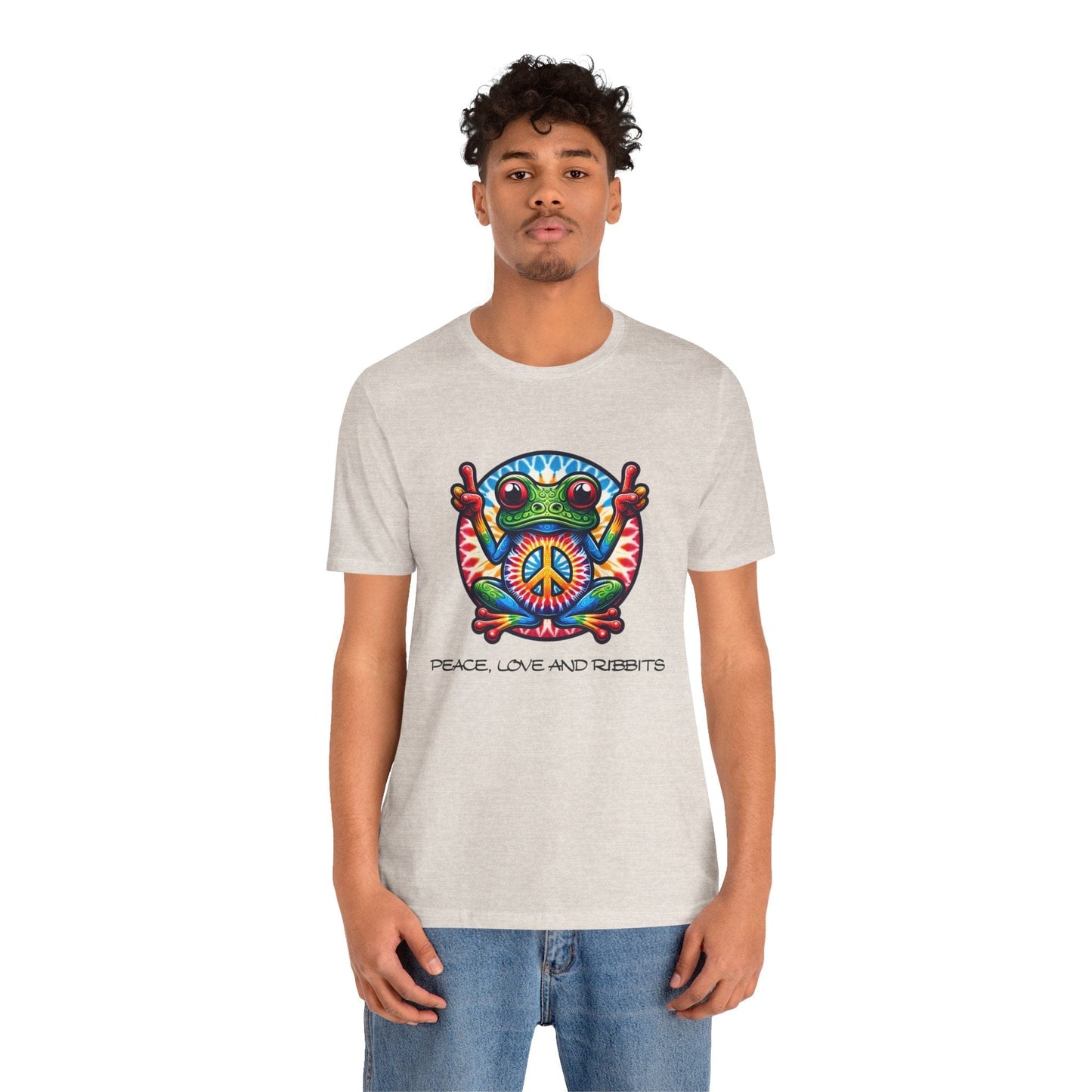 Peace, Love, and Ribbits Unisex Jersey Tee – Fun, Vibrant Graphic T-shirt for Nature Lovers