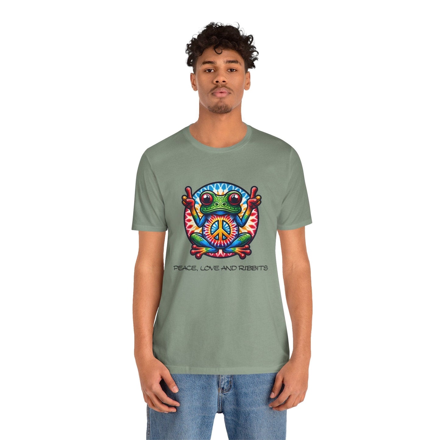 Peace, Love, and Ribbits Unisex Jersey Tee – Fun, Vibrant Graphic T-shirt for Nature Lovers