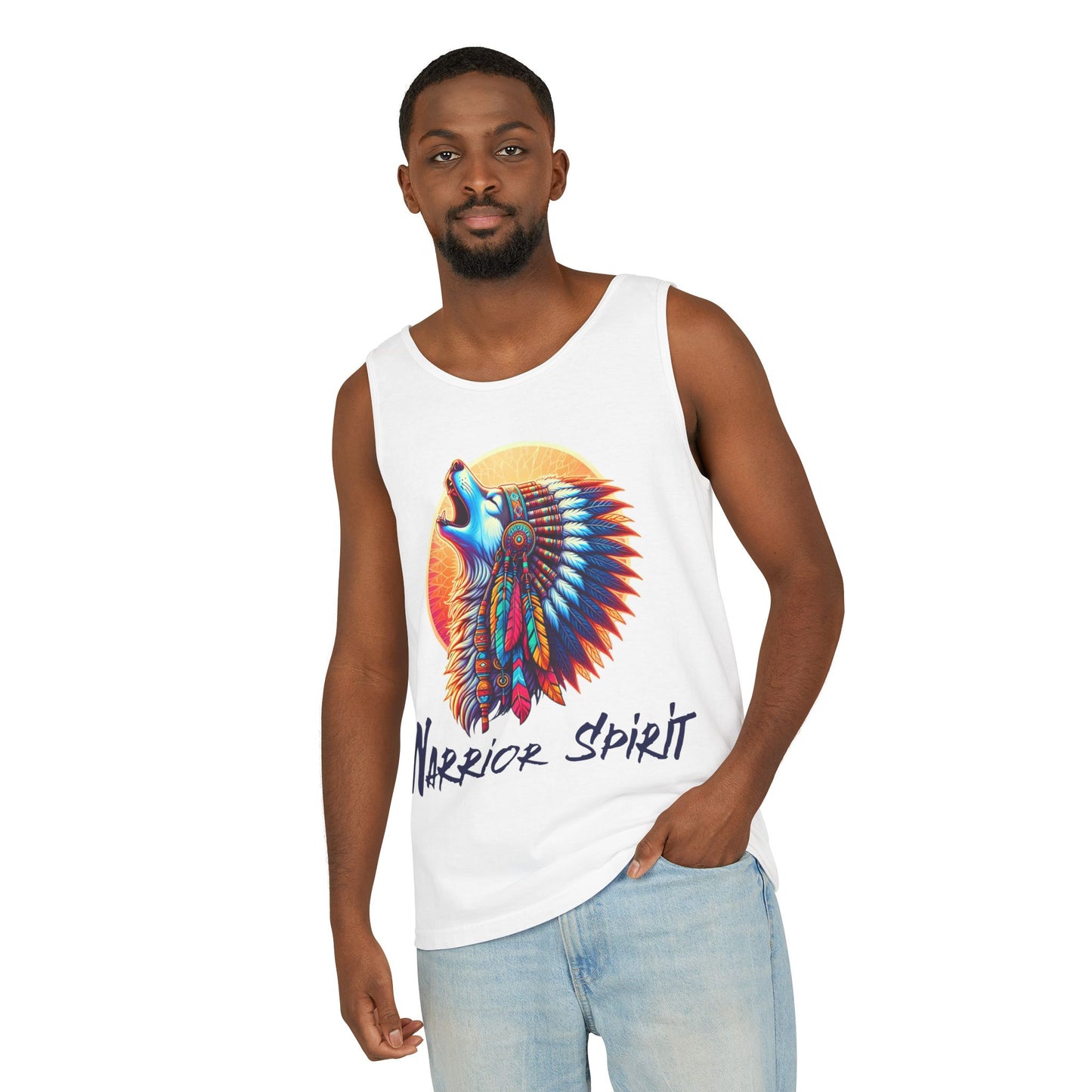 Warrior Spirit Tank Top with Howling Wolf in Headdress