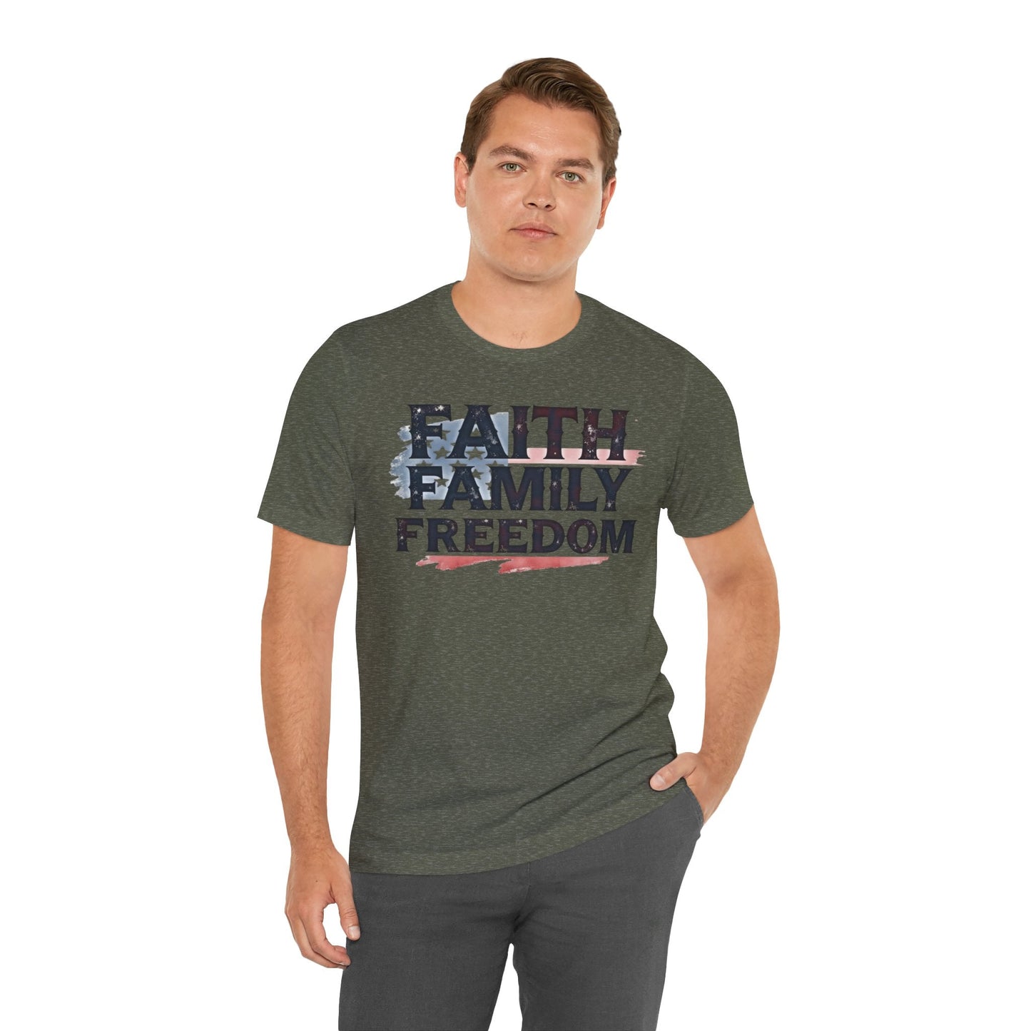 Faith Family Freedom Unisex Tee - USA Flag Graphic Shirt