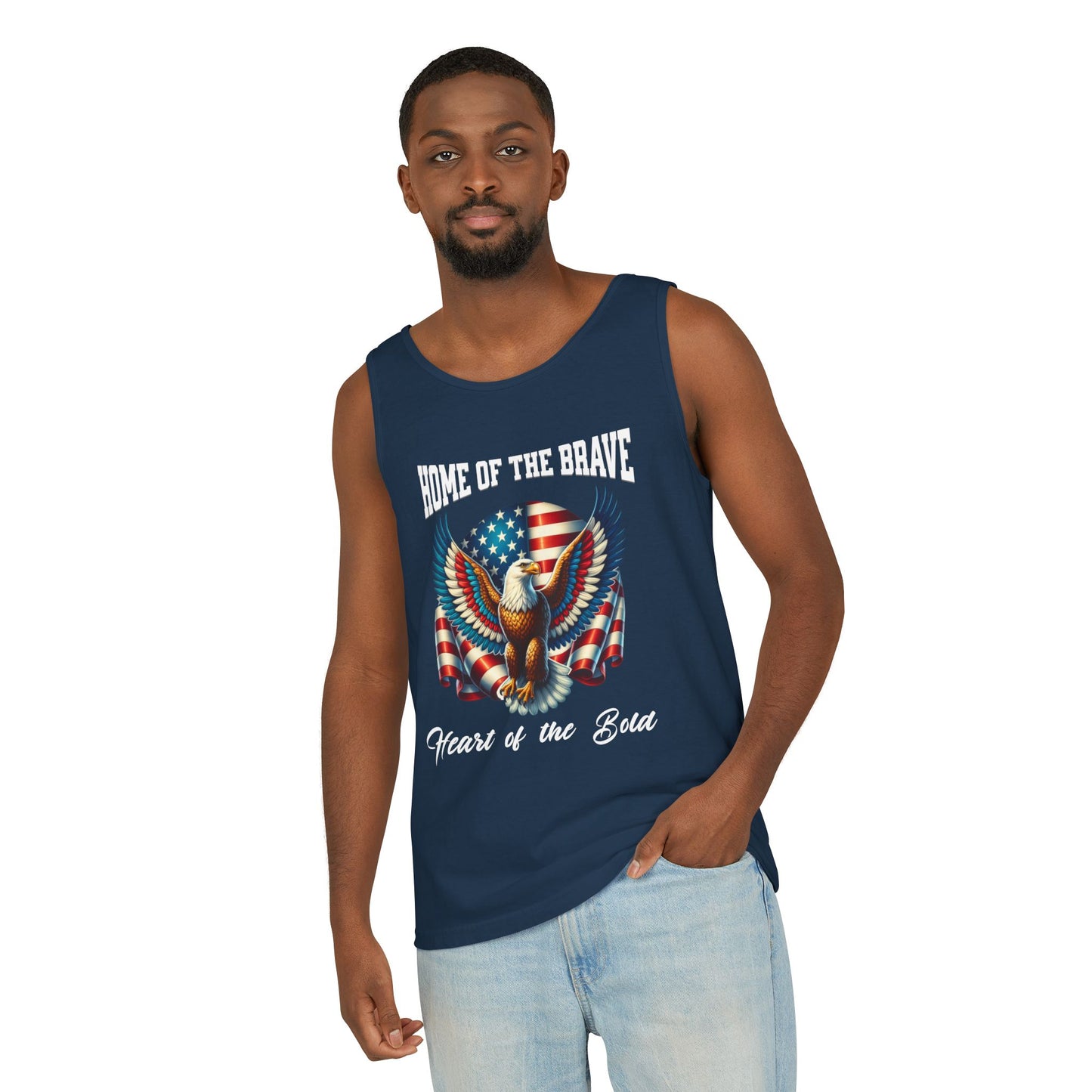 Home of the Brave Unisex Tank Top - Patriotic Eagle Design