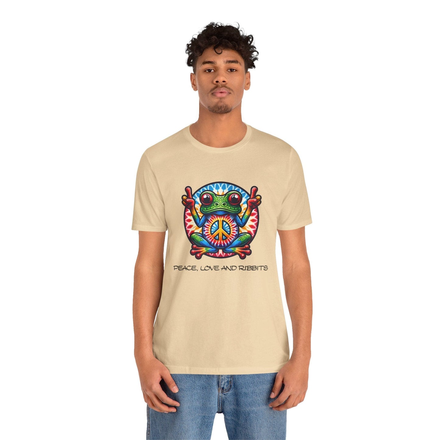 Peace, Love, and Ribbits Unisex Jersey Tee – Fun, Vibrant Graphic T-shirt for Nature Lovers